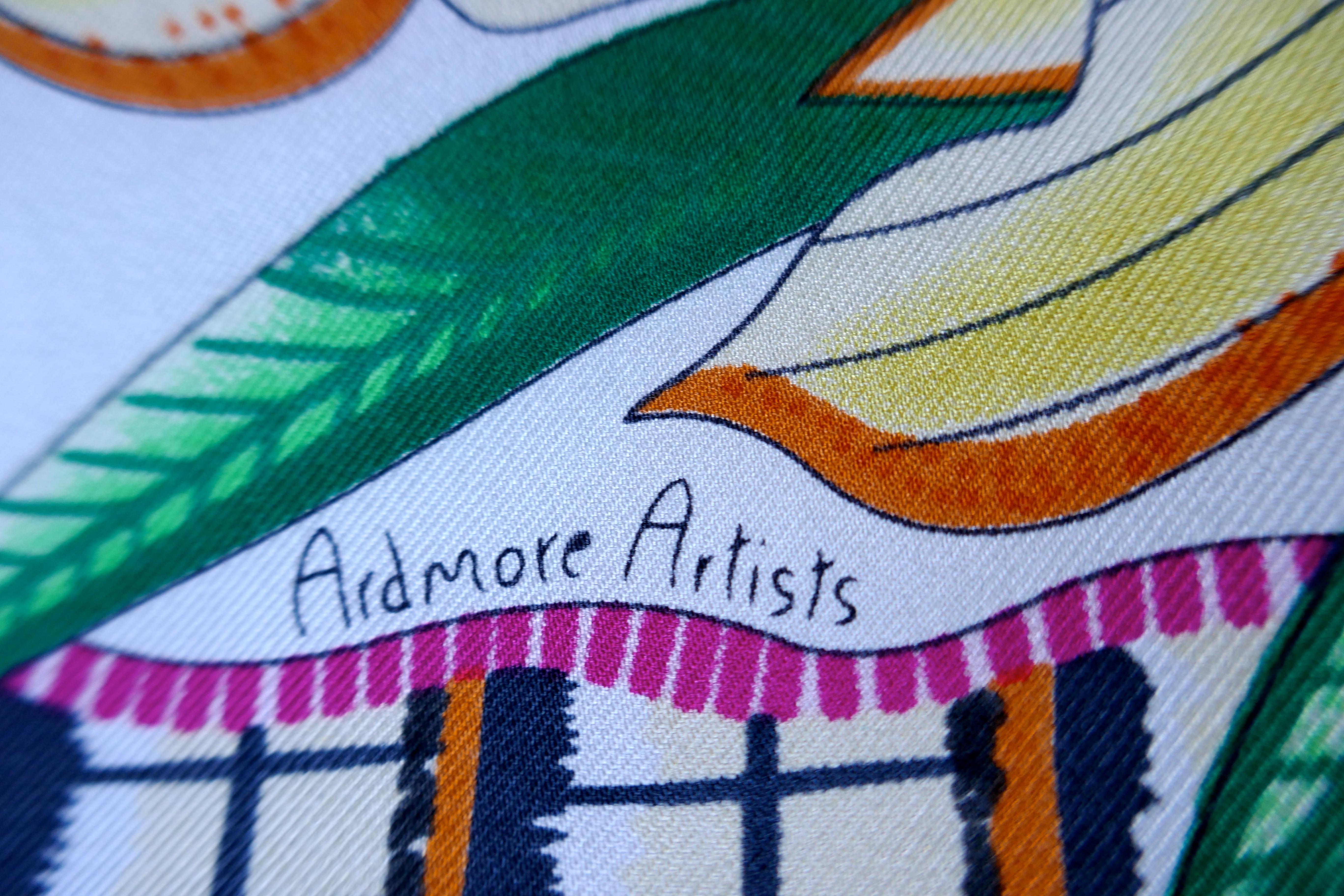 HERMÈS Ardmore Artists design “La Marche du Zambeze” 100% Silk Scarf,  Animals 4