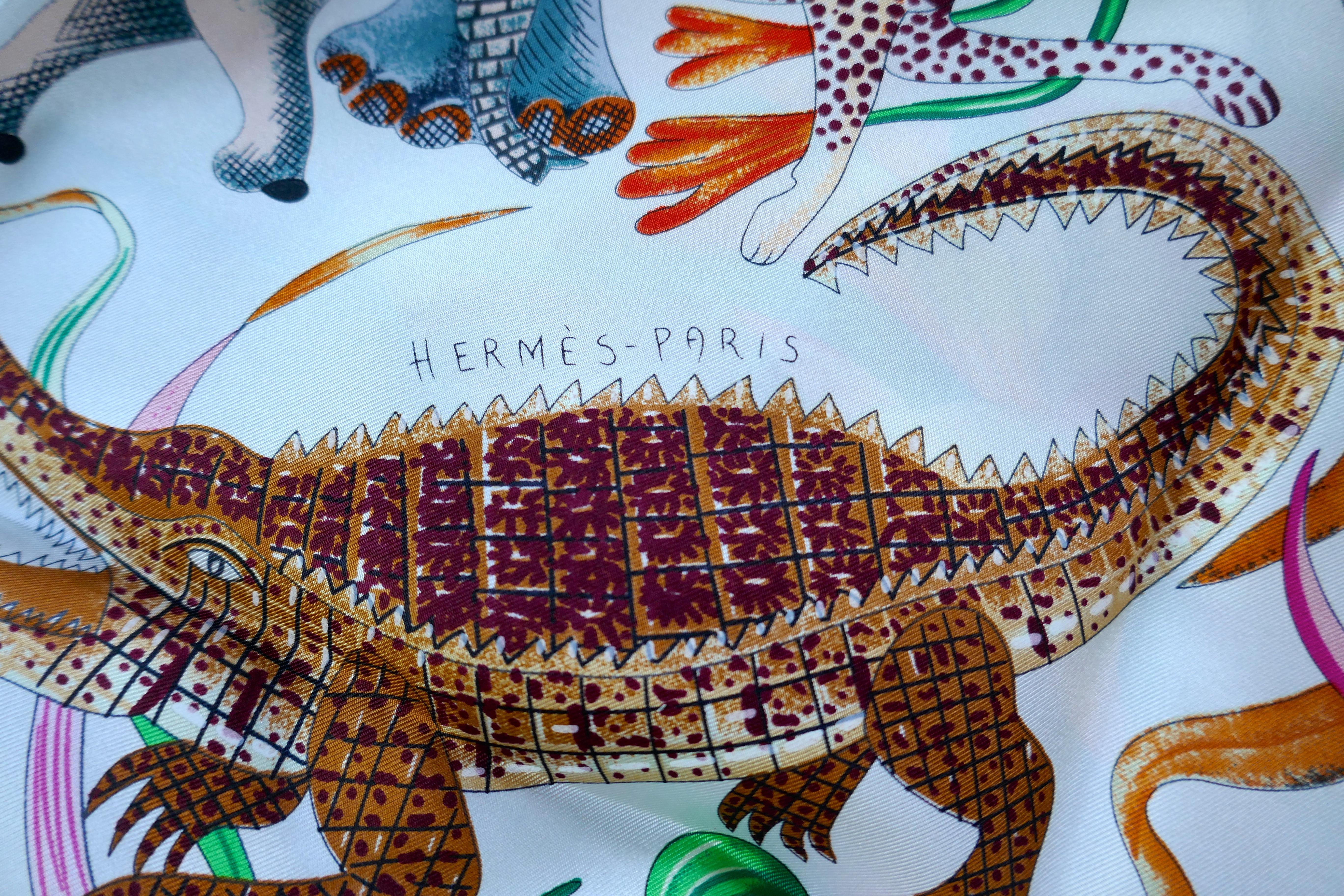 HERMÈS Ardmore Artists design “La Marche du Zambeze” 100% Silk Scarf,  Animals 5