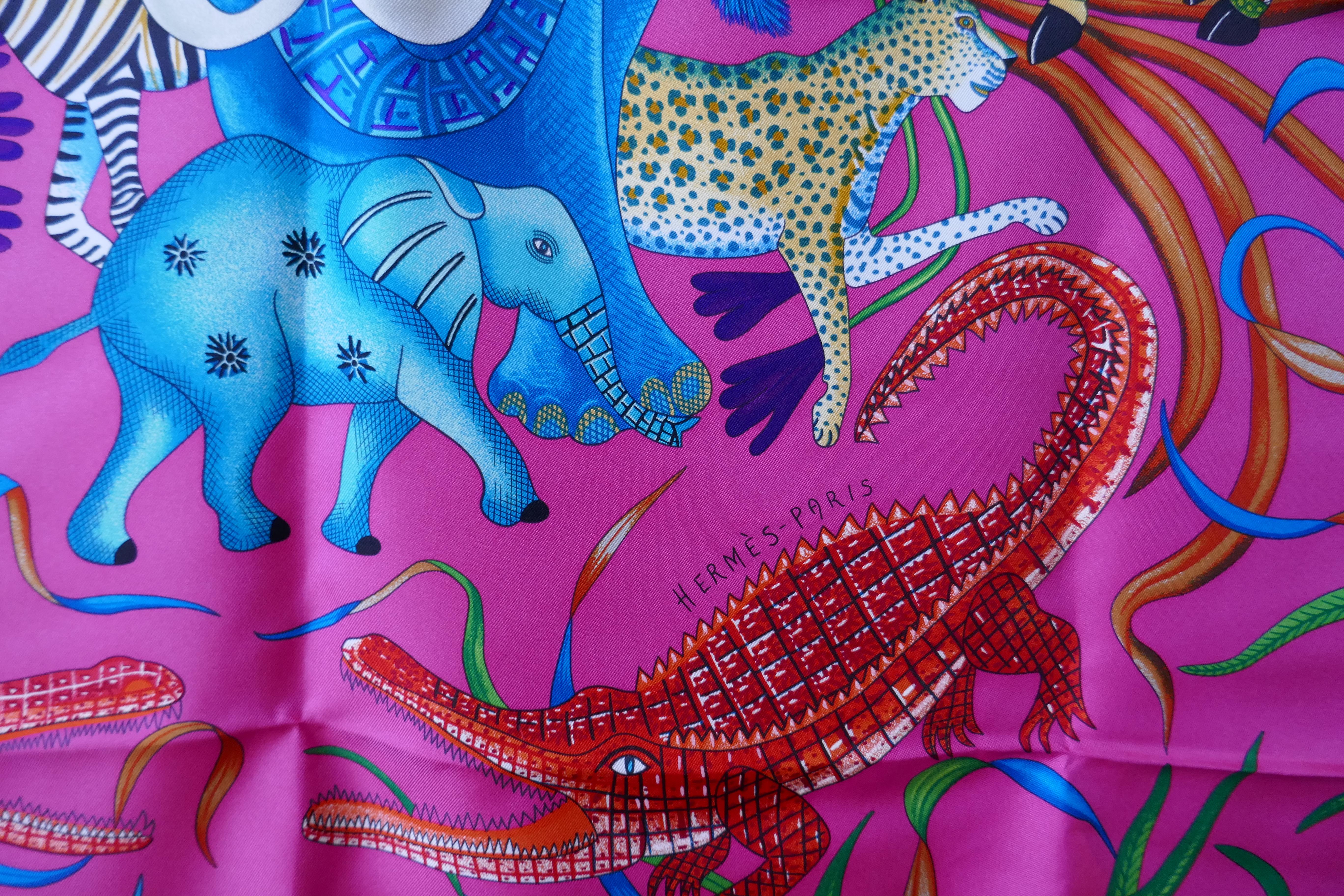 HERMÈS Ardmore Artists design “La Marche du Zambeze” 100% Silk Scarf,  2
