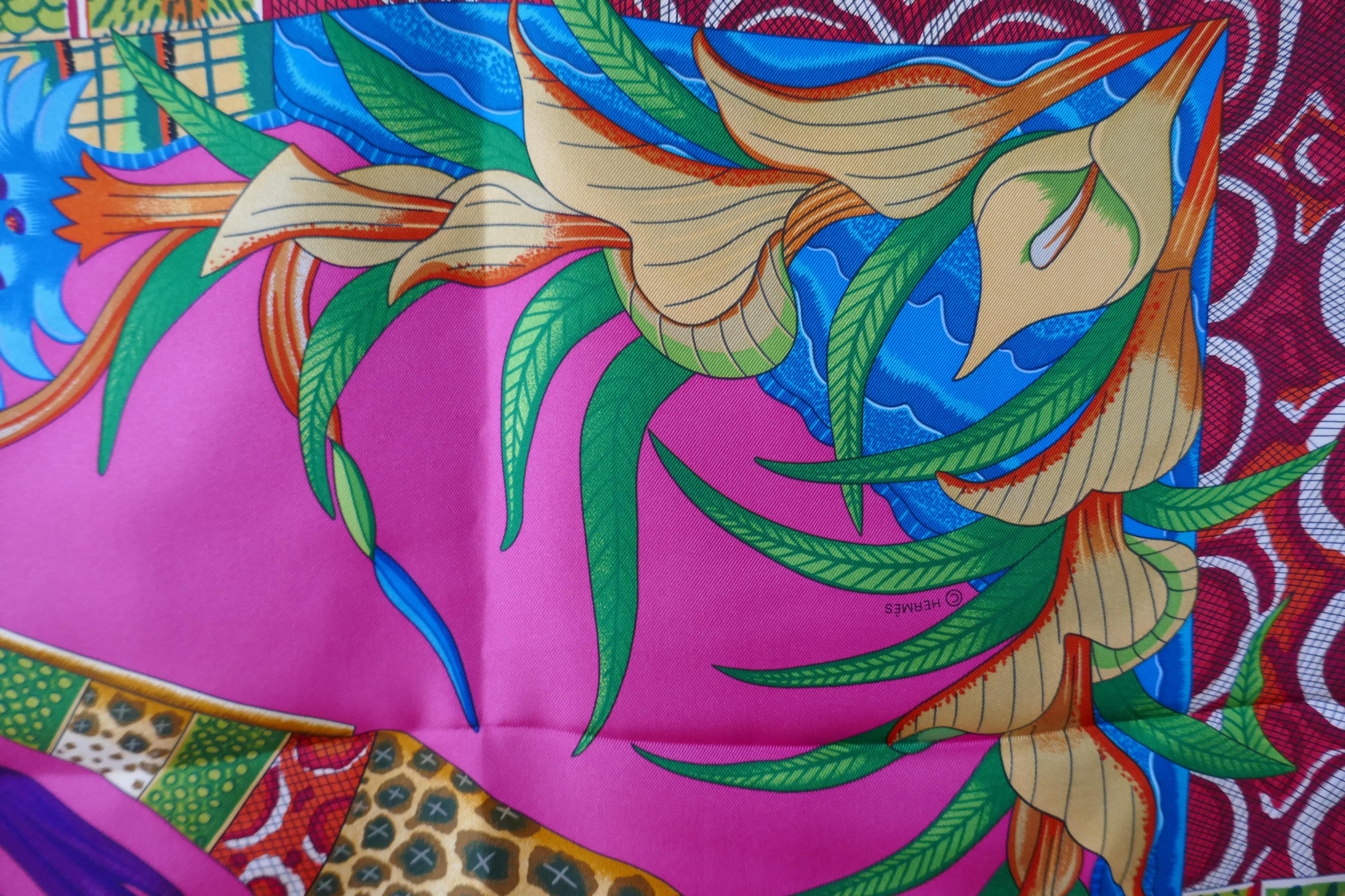 HERMÈS Ardmore Artists design “La Marche du Zambeze” 100% Silk Scarf 2