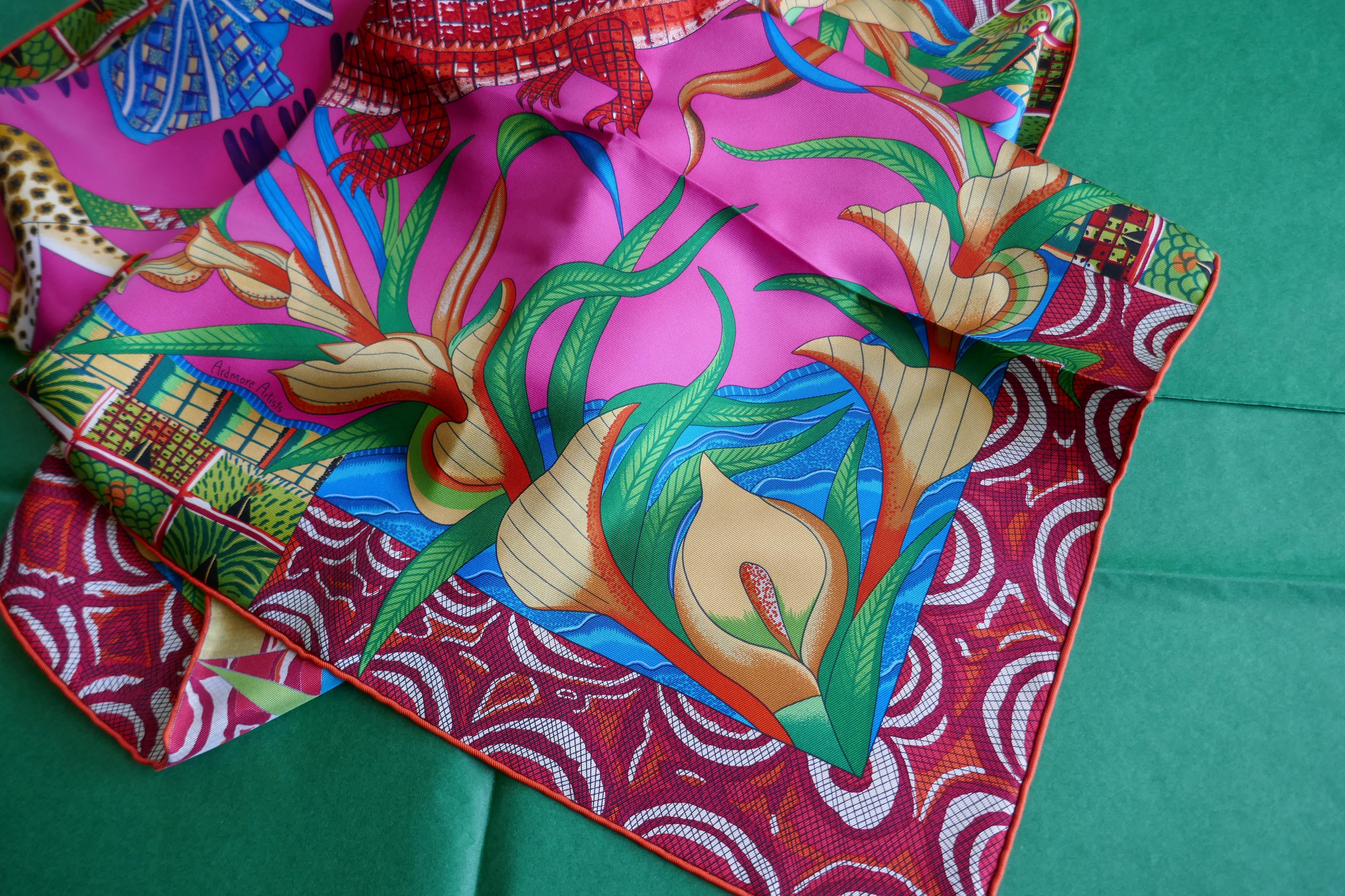 HERMÈS Ardmore Artists design “La Marche du Zambeze” 100% Silk Scarf 3