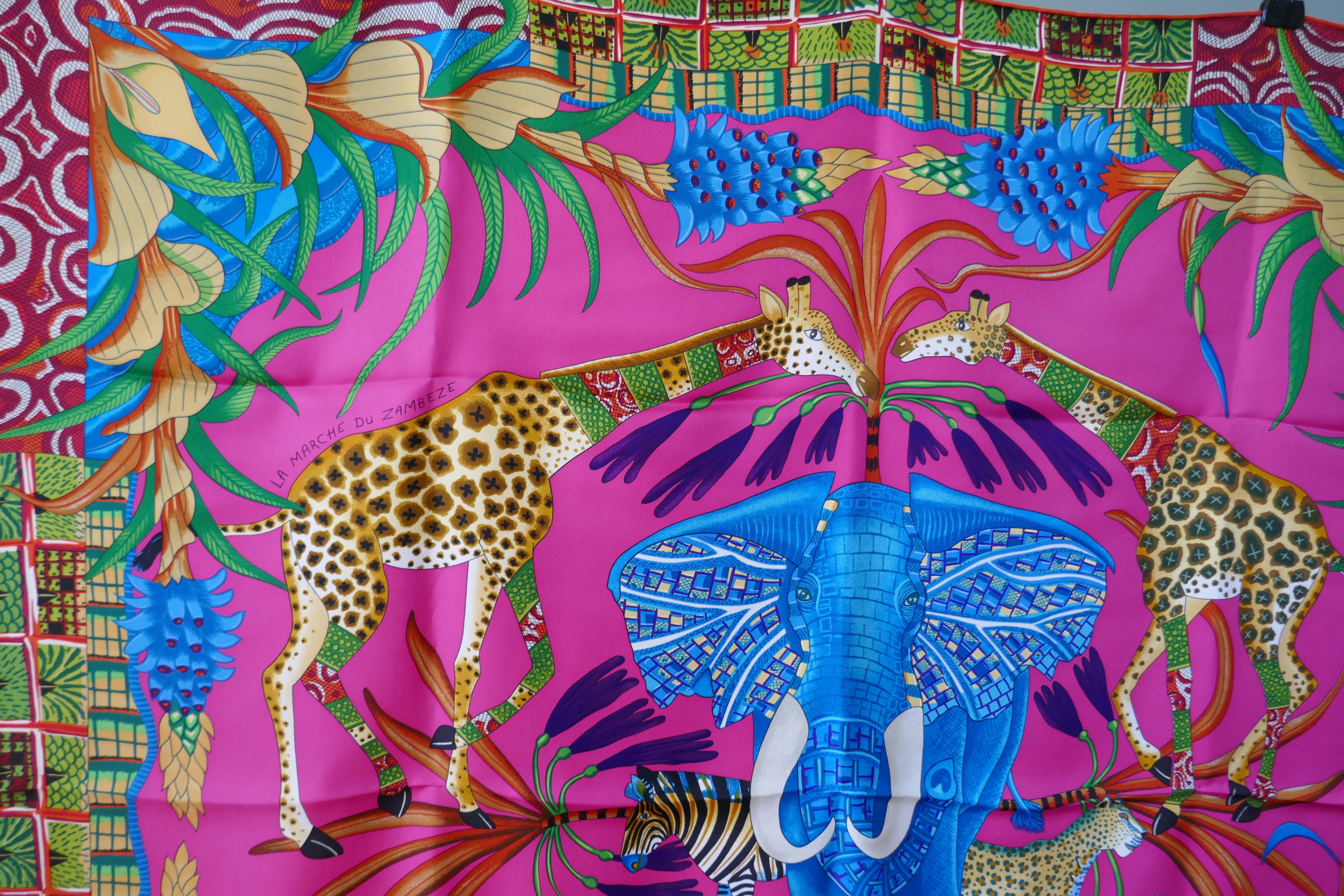 HERMÈS Ardmore Artists design “La Marche du Zambeze” 100% Silk Scarf,  4