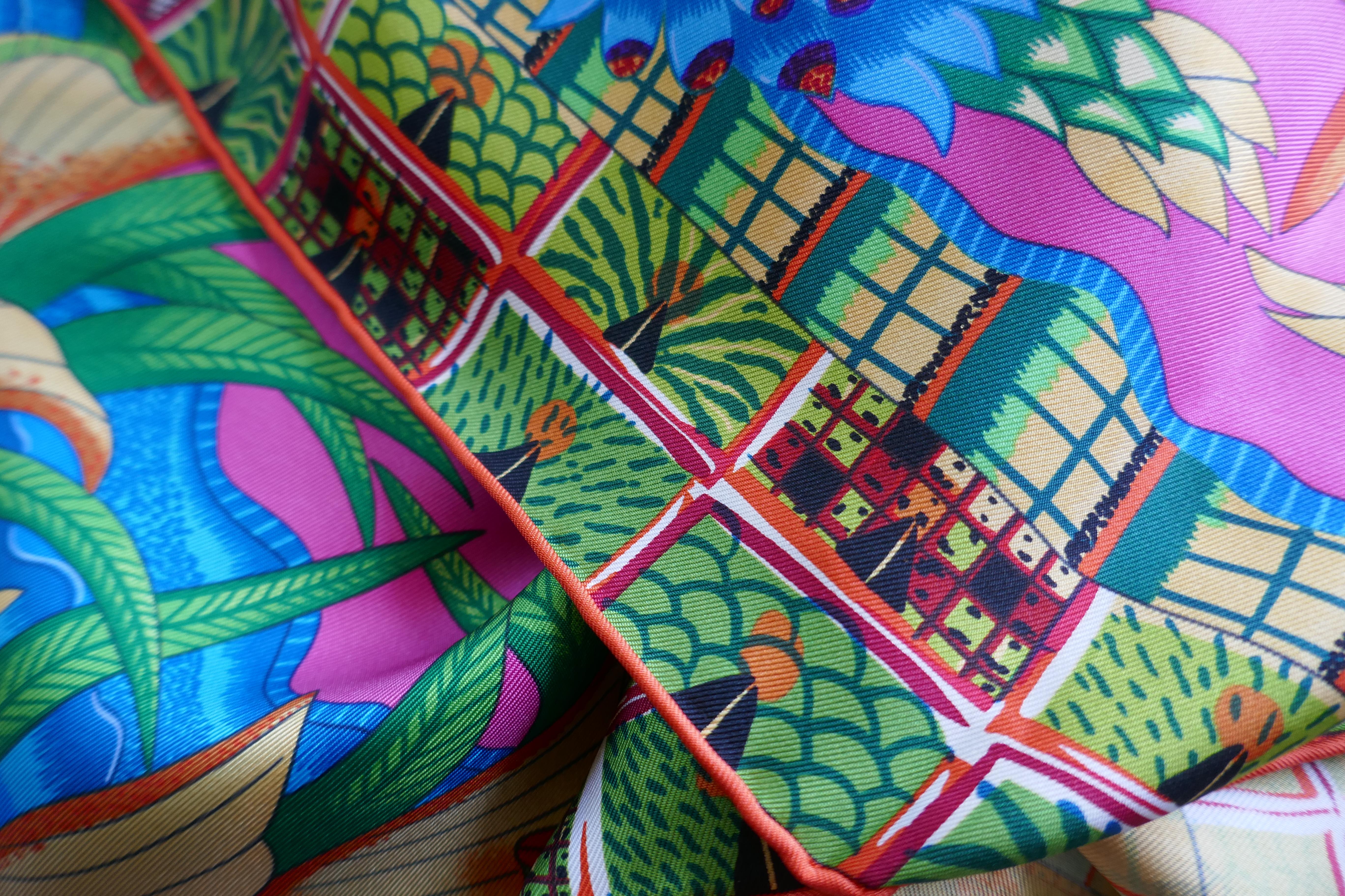 HERMÈS Ardmore Artists design “La Marche du Zambeze” 100% Silk Scarf 4