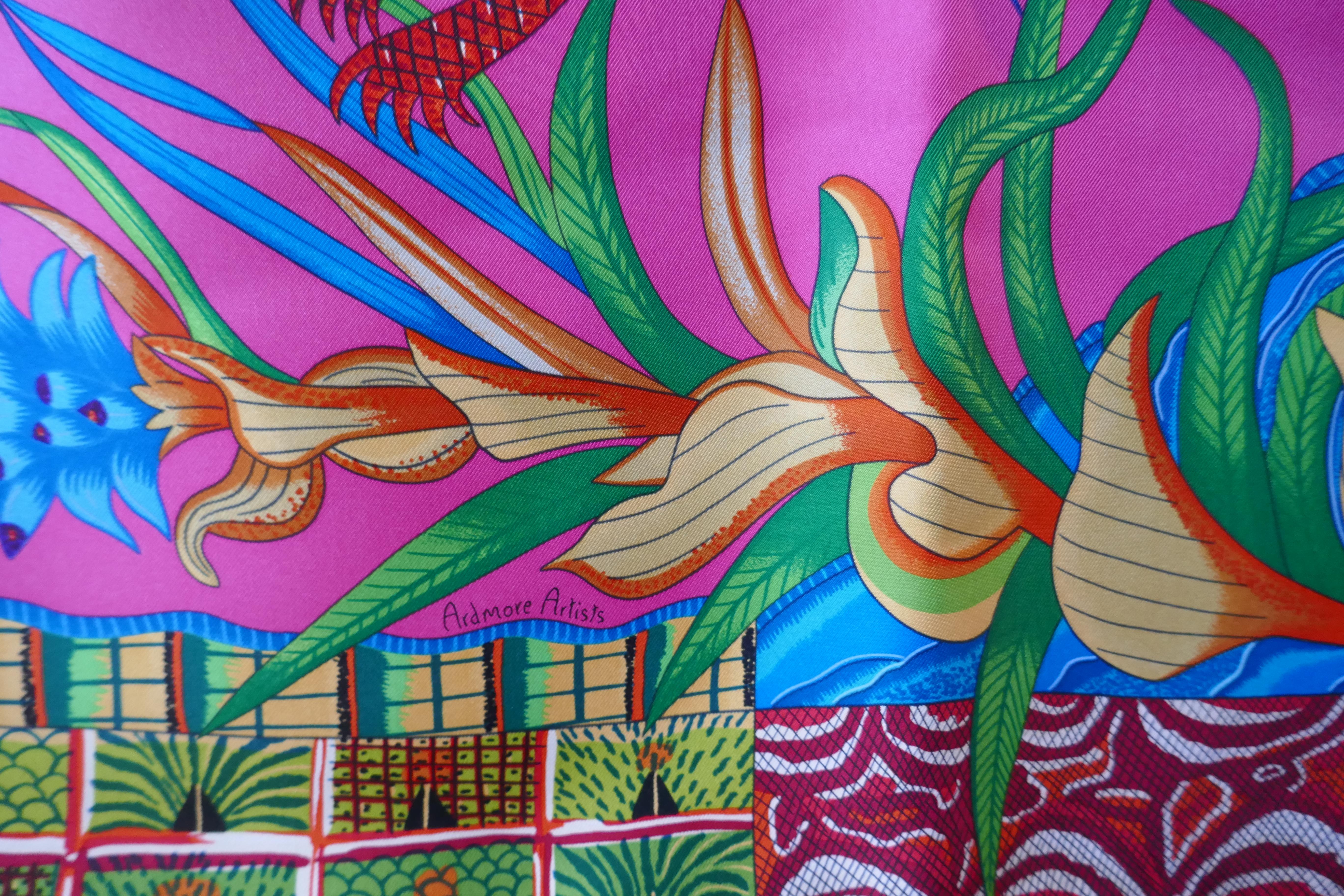 Women's HERMÈS Ardmore Artists design “La Marche du Zambeze” 100% Silk Scarf, 