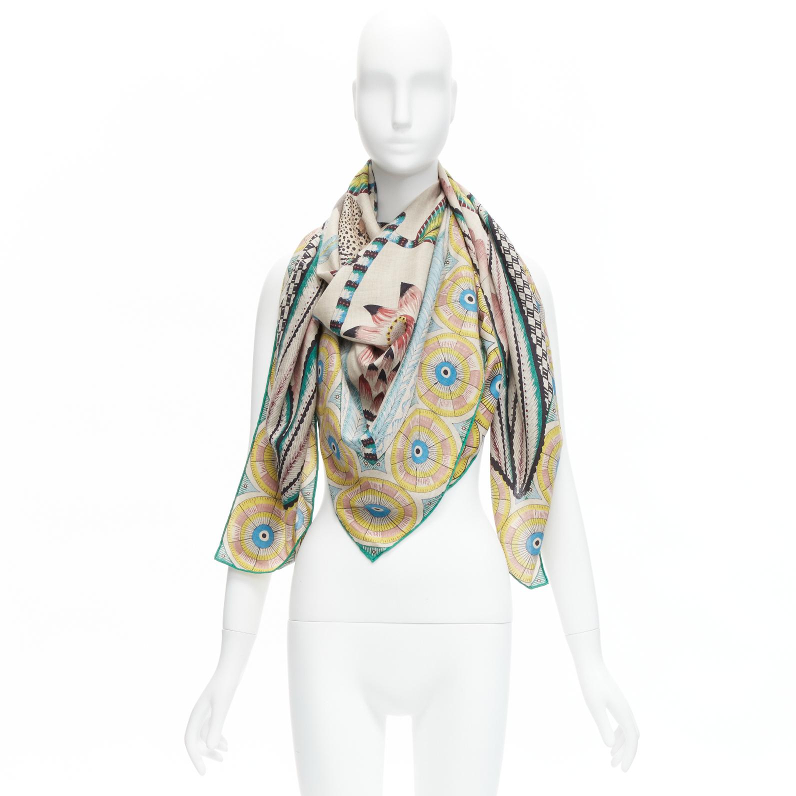 HERMES Ardmore Artists The Savana Dance 140 colorful cashmere silk print shawl 7