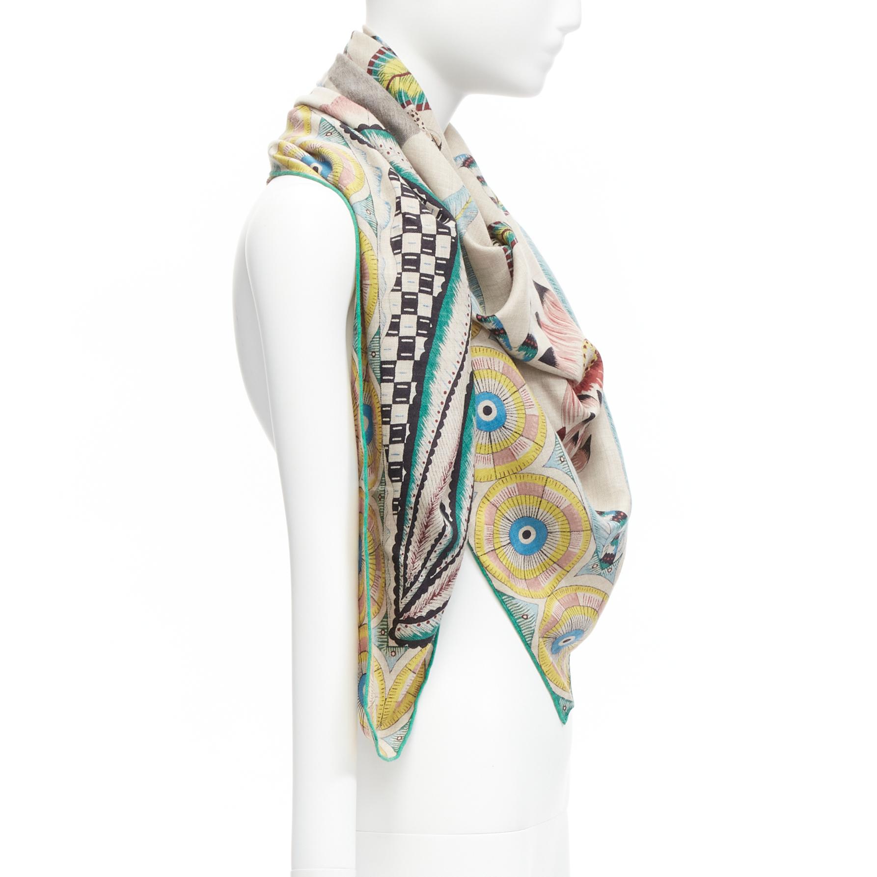 Women's HERMES Ardmore Artists The Savana Dance 140 colorful cashmere silk print shawl