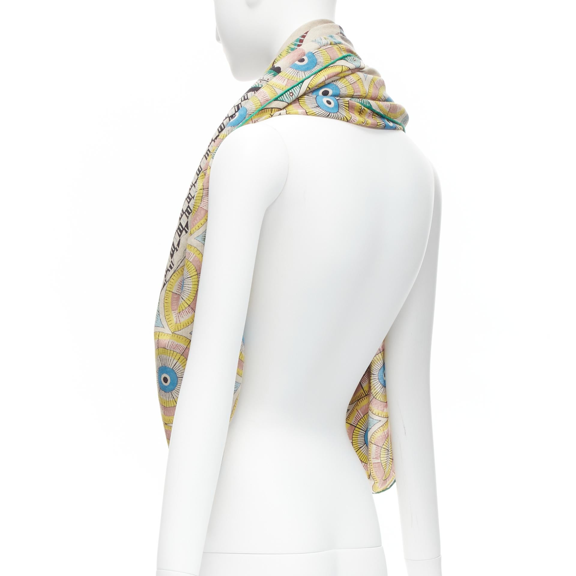 HERMES Ardmore Artists The Savana Dance 140 colorful cashmere silk print shawl 2