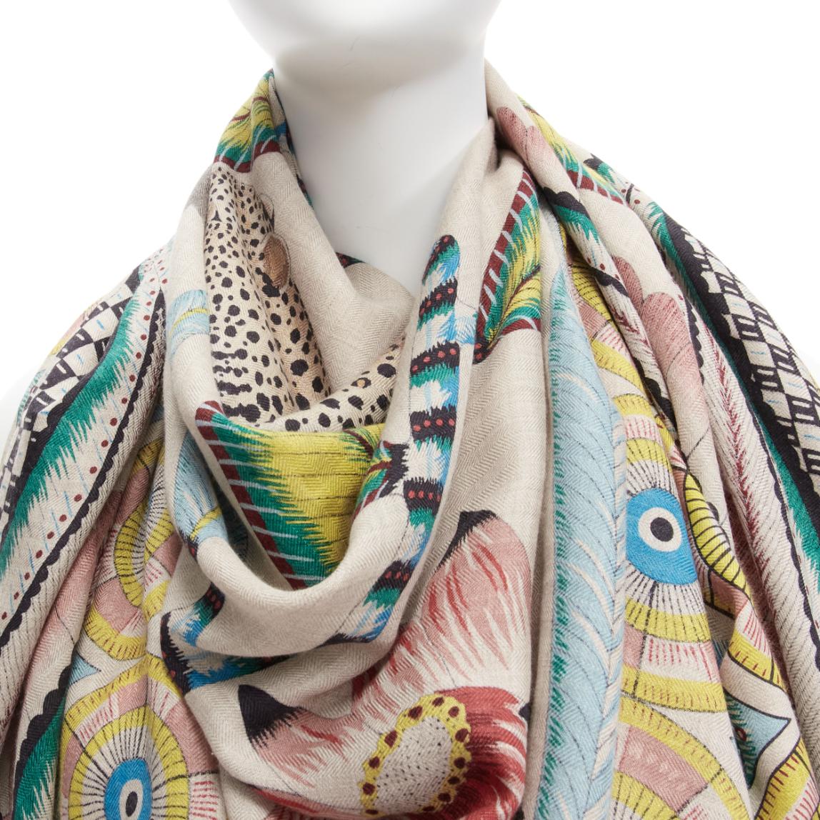 HERMES Ardmore Artists The Savana Dance 140 colorful cashmere silk print shawl 3