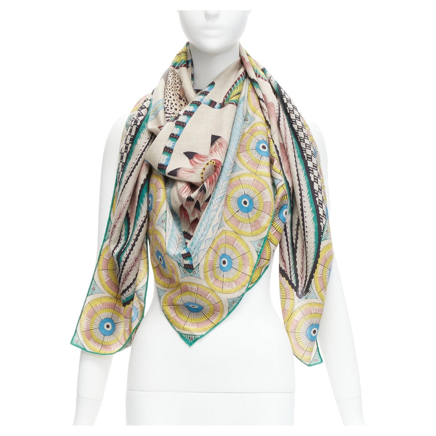 HERMES Ardmore Artists The Savana Dance 140 colorful cashmere silk print shawl