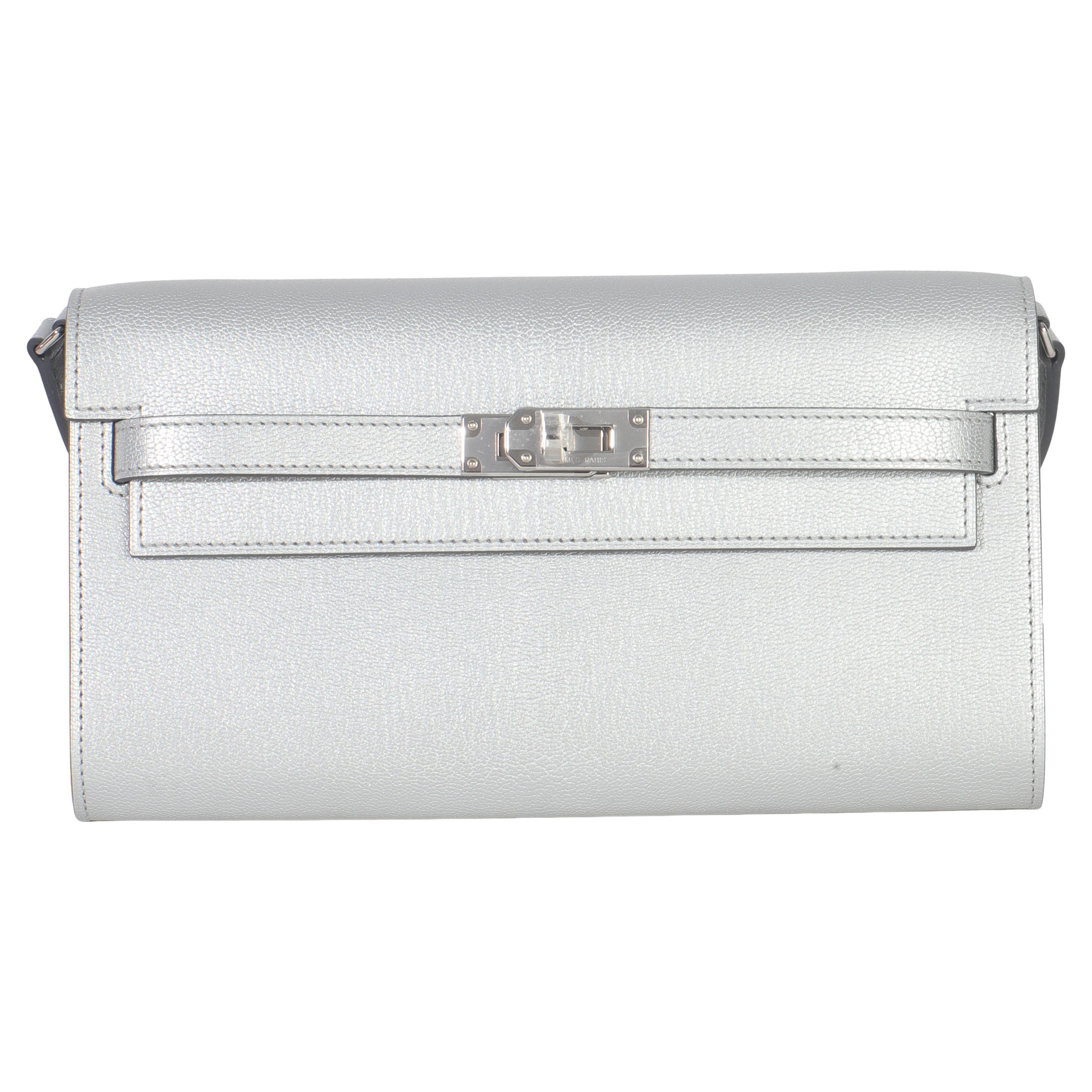 Hermès Argent Metallic Chevre Chamkilight Kelly Wallet To Go PHW