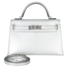 Hermès Argent Metallic Chevre Chamkilight Sellier Mini Kelly II 20 PHW
