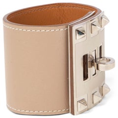 HERMES Argile beige Box leather KELLY DOG EXTREME Cuff Bracelet
