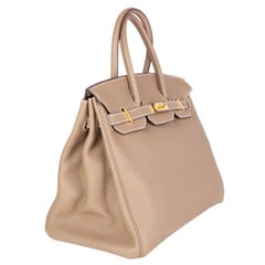 HERMES Etoupe taupe & Gold leather BIRKIN 35 Tote Bag
