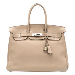 Hermes Argile Taurillion Clemence Leather 35cm Birkin	