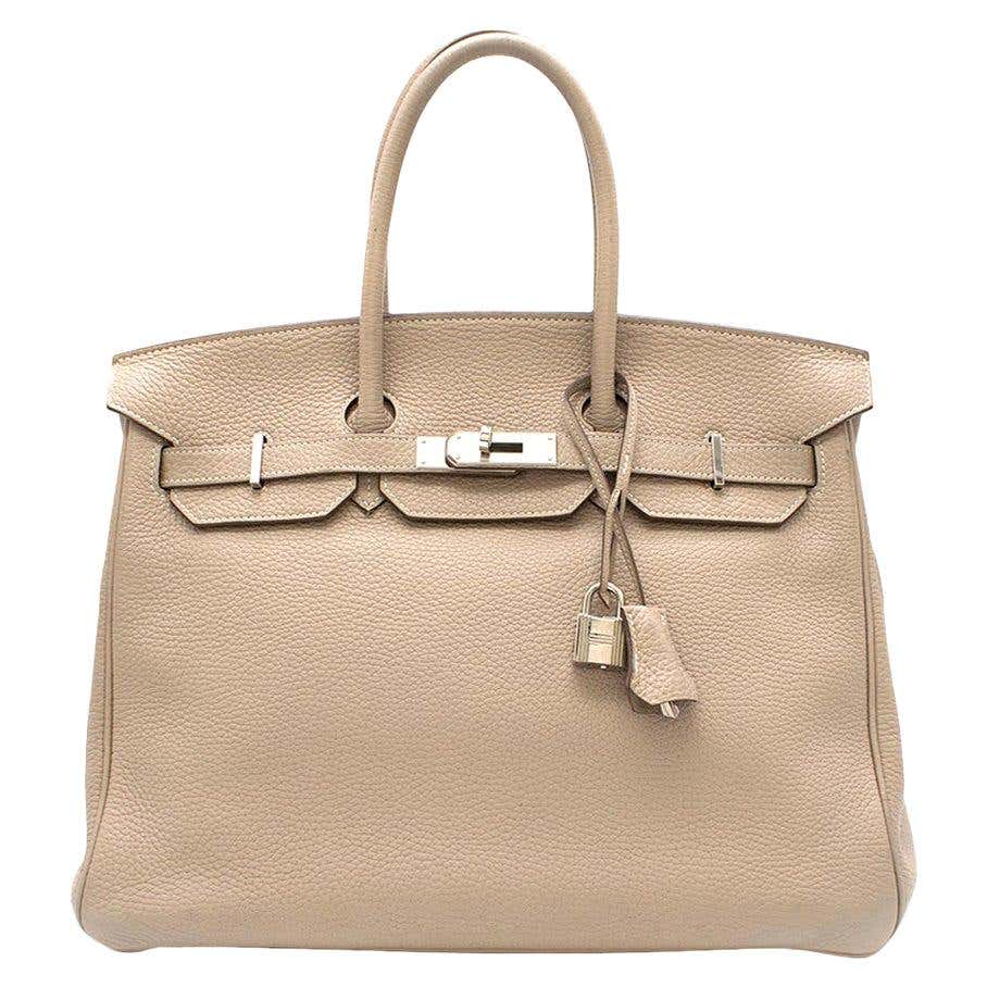 Hermes Canvas Tan Leather Gray Black Small Top Handle Satchel Tote Bag ...