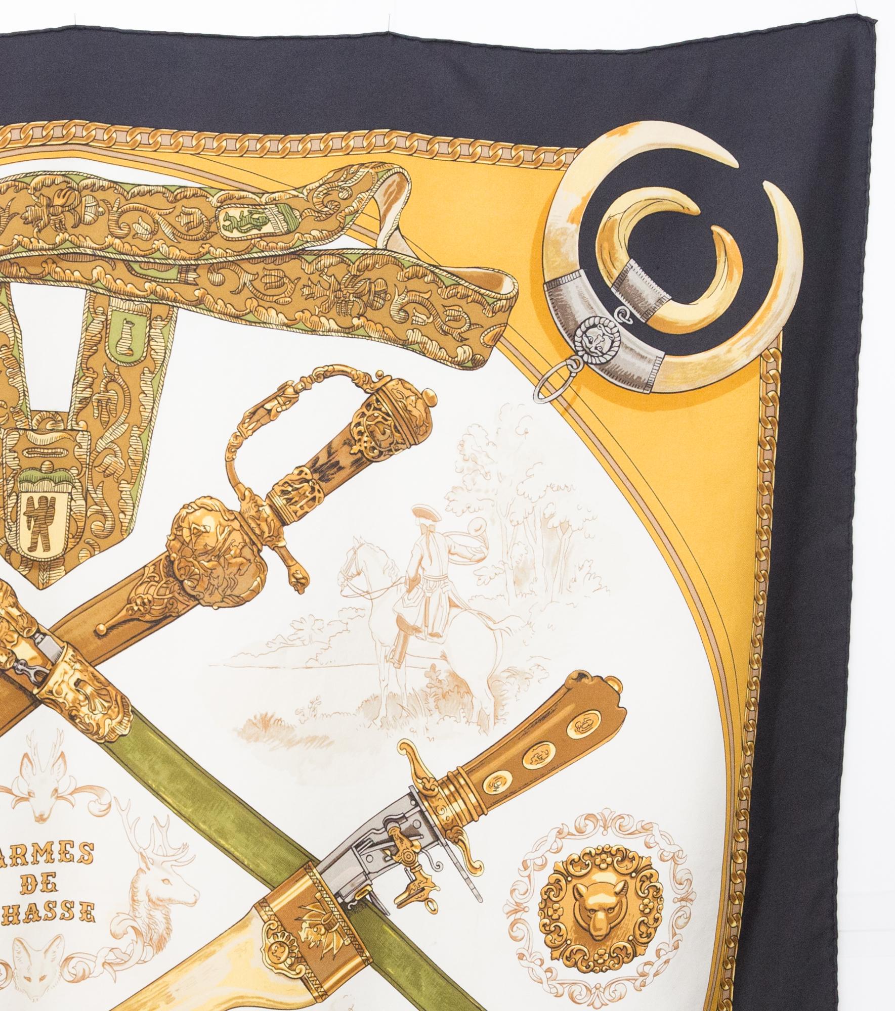 Beige Hermes Armes de Chasse by P Ledoux Silk Scarf For Sale