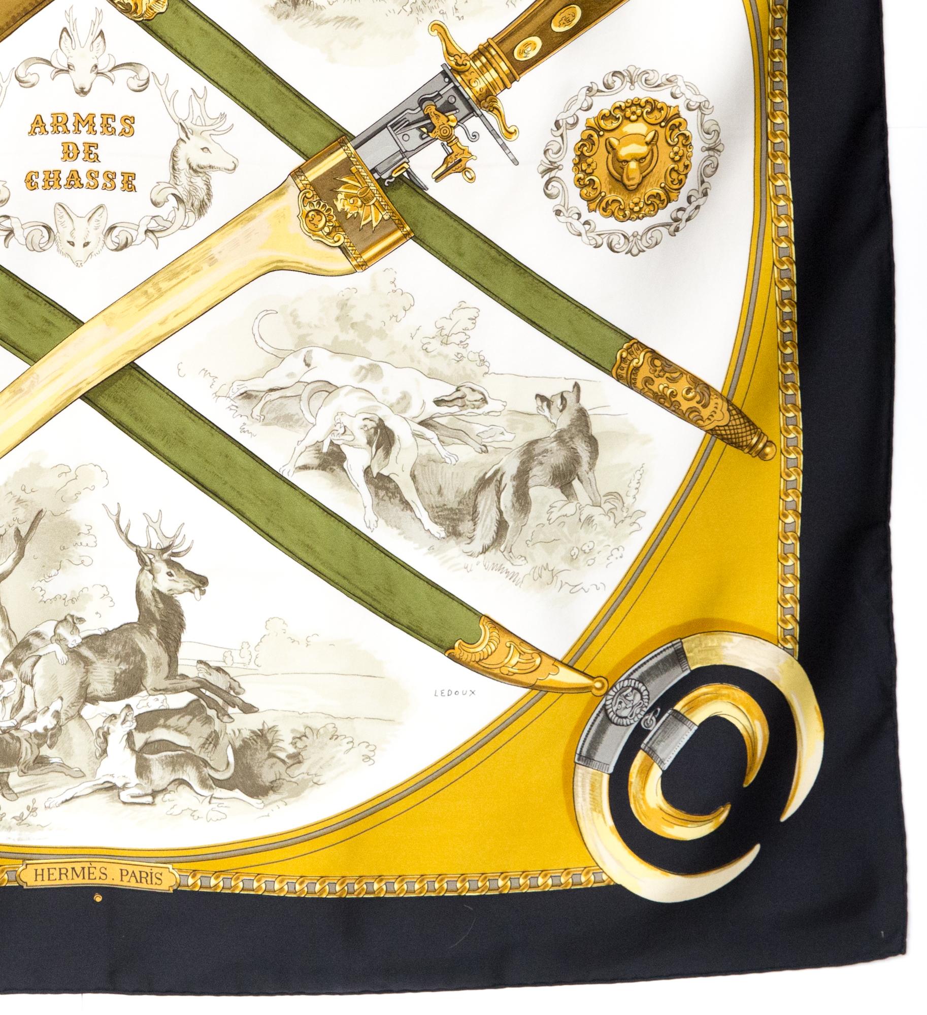 Women's or Men's Hermes Armes de chasse by Philippe Ledoux Silk Scarf For Sale