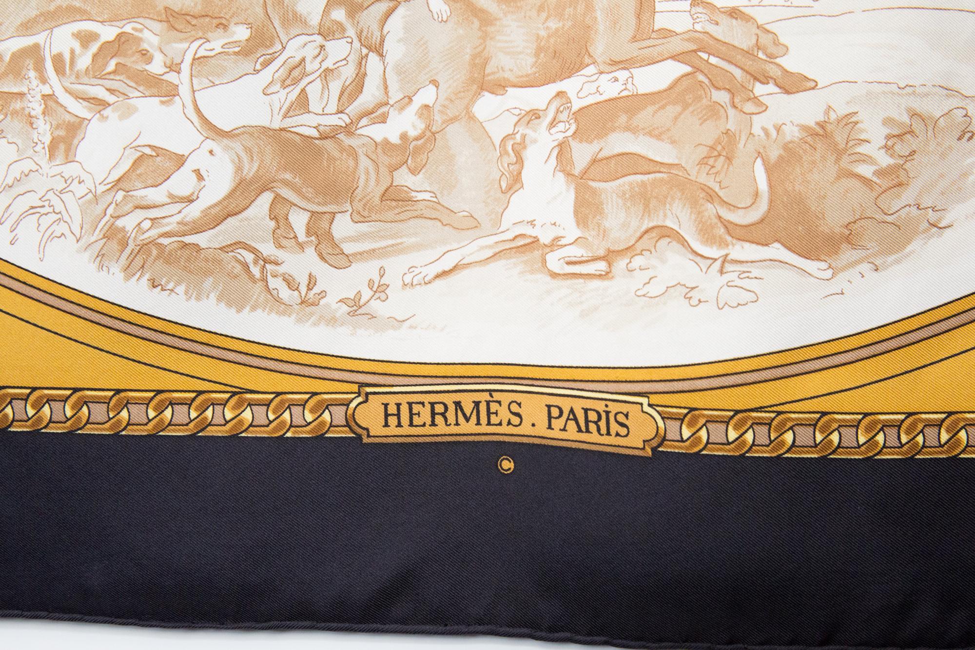 Hermes Armes de Chasse by P Ledoux Silk Scarf For Sale 1