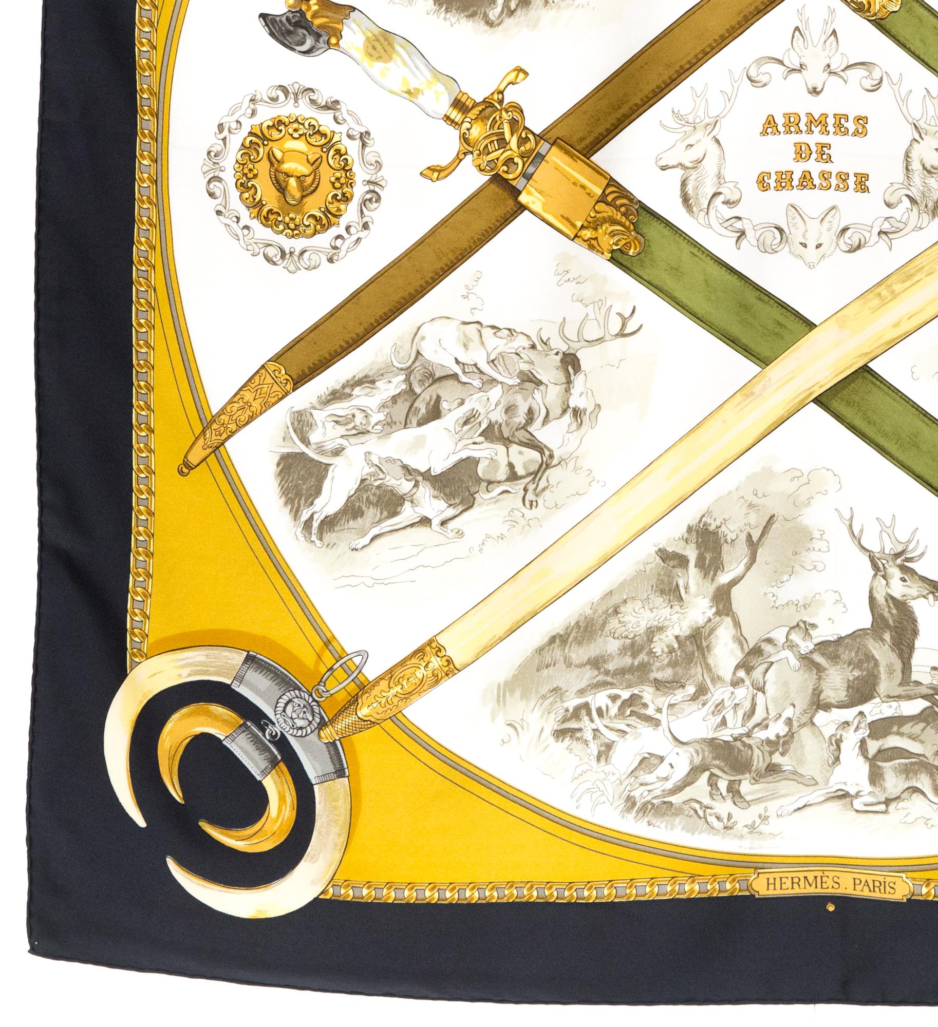 Hermes Armes de chasse by Philippe Ledoux Silk Scarf For Sale 1