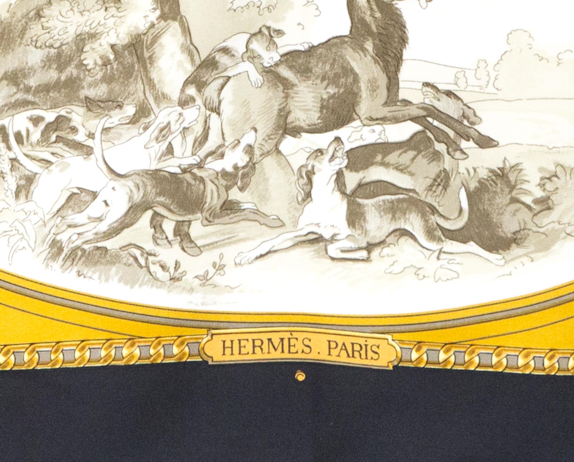 Hermes Armes de chasse by Philippe Ledoux Silk Scarf For Sale 2