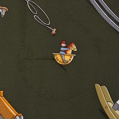 Hermes army green RACONTE-MOI LE CHEVAL 90 silk twill Scarf