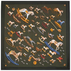 Hermes army green RACONTE-MOI LE CHEVAL 90 silk twill Scarf