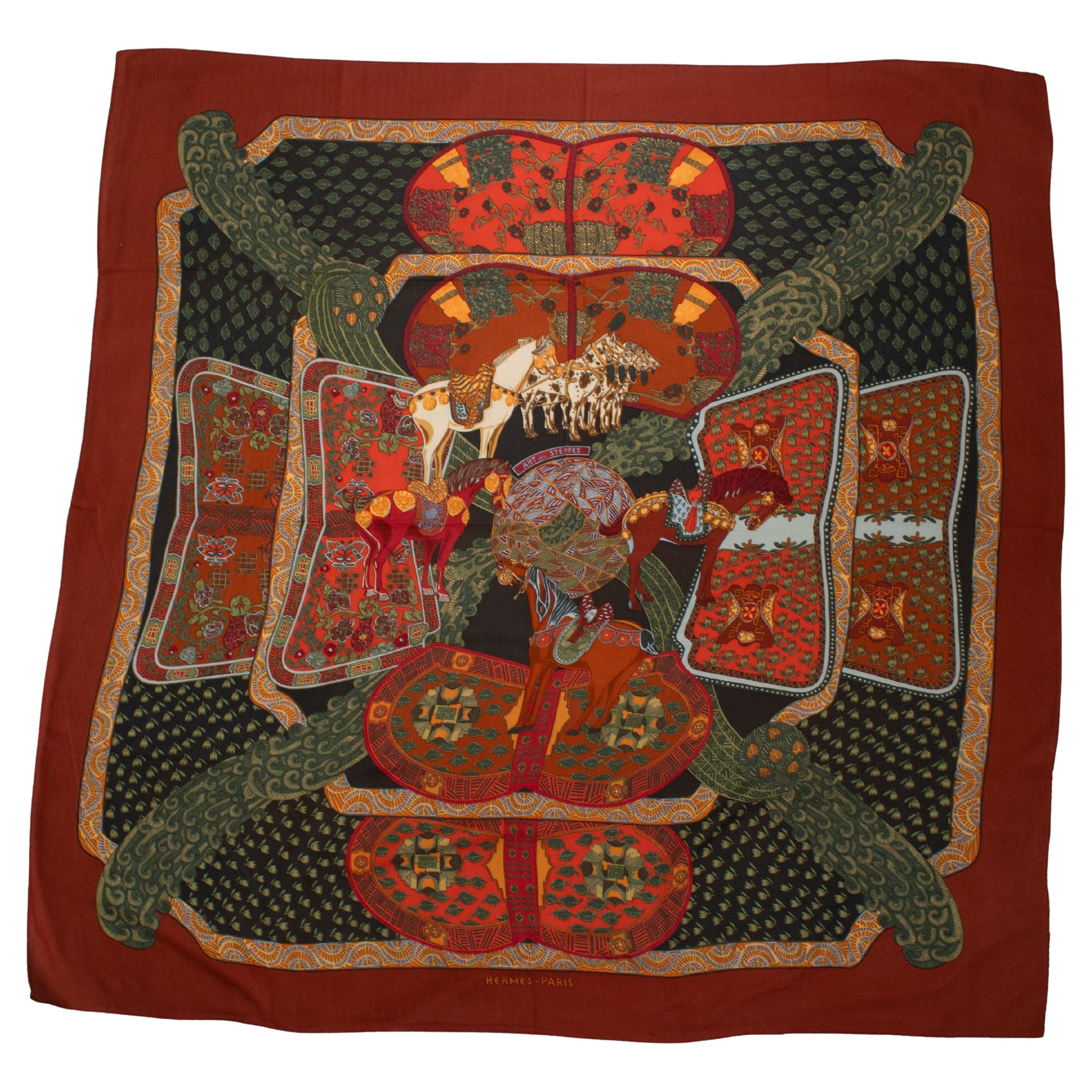 Hermes, Art des Steppes cashmere scarf in red