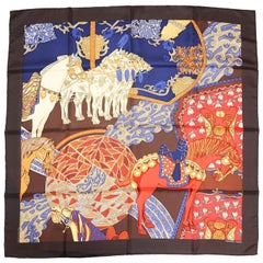 Hermès "Art des Steppes Detail" 90cm Silk Twill Scarf by Annie Faivre, 2001.