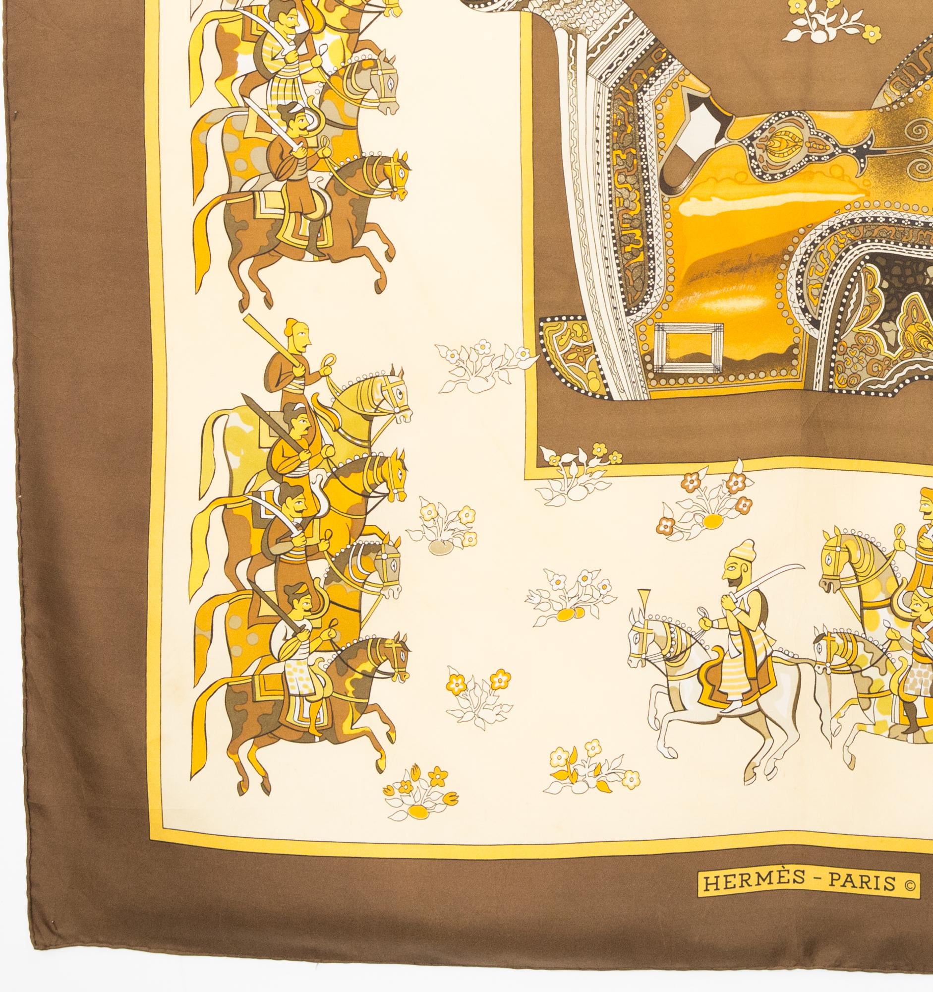 Brown Hermes Artaban by P Peron Silk Scarf For Sale