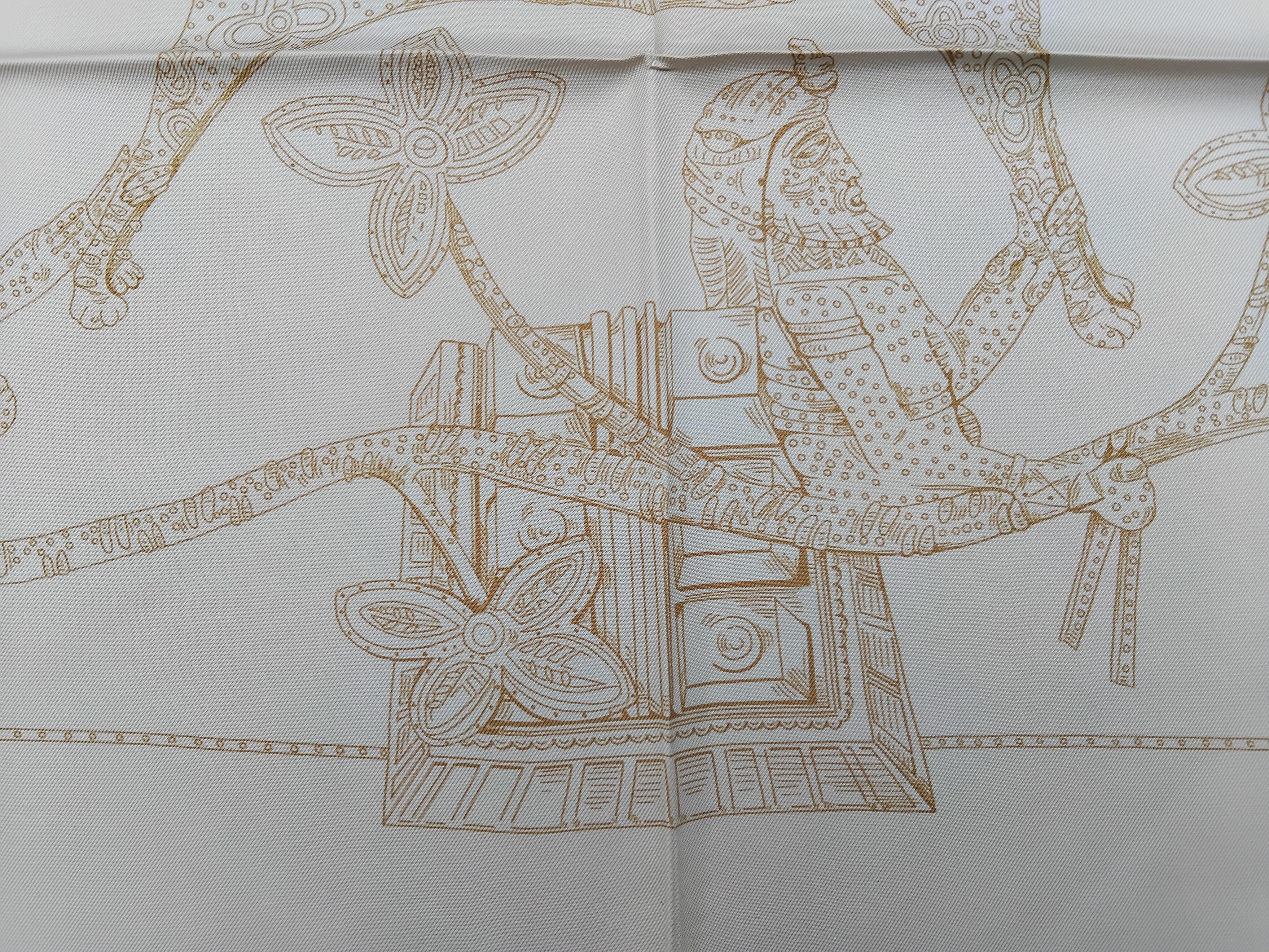 Gray Hermès Ashanti Silk Scarf Annie Faivre 35' For Sale