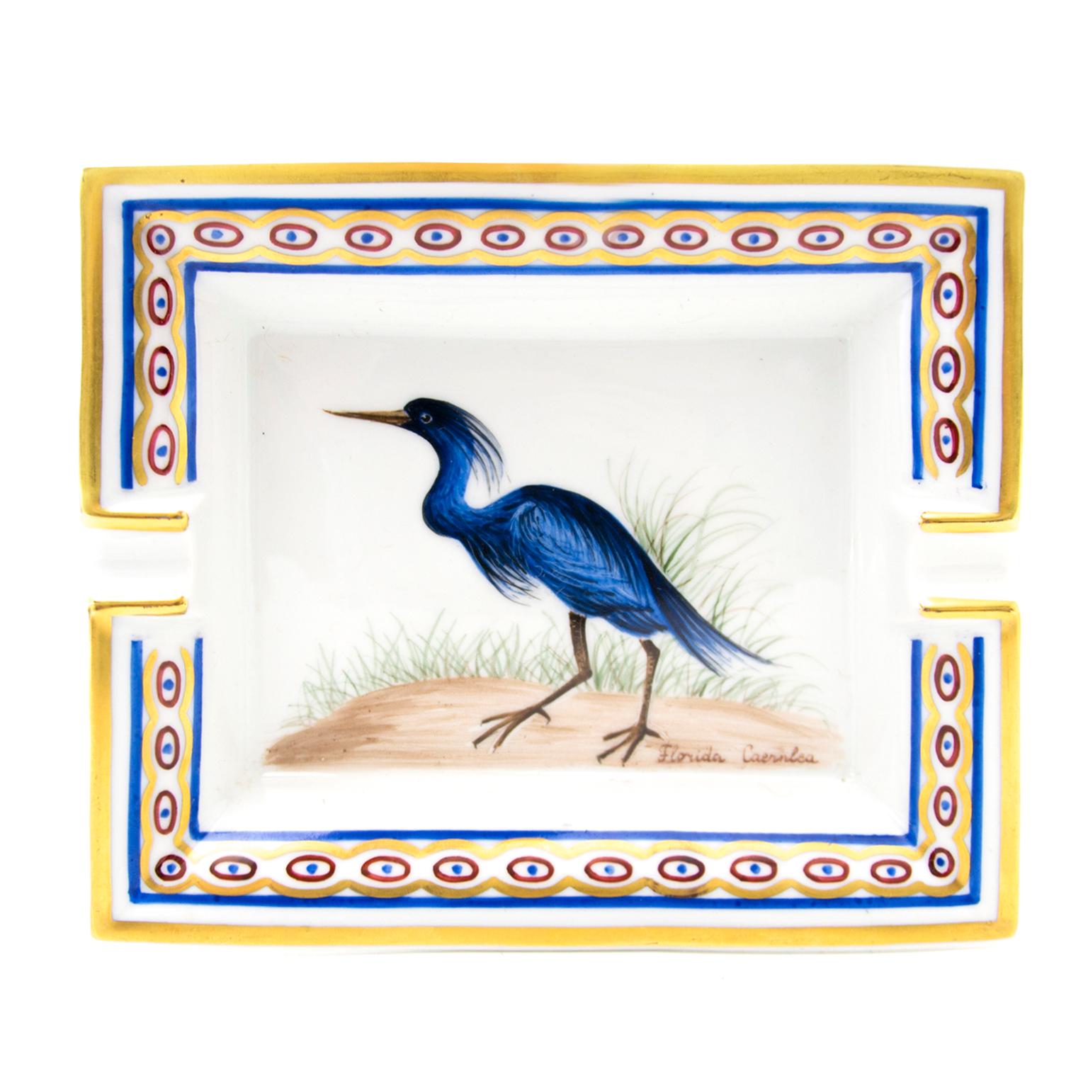 Hermès Ashtray Blue Bird 'Florida Caerulea' In Good Condition In Antwerp, BE