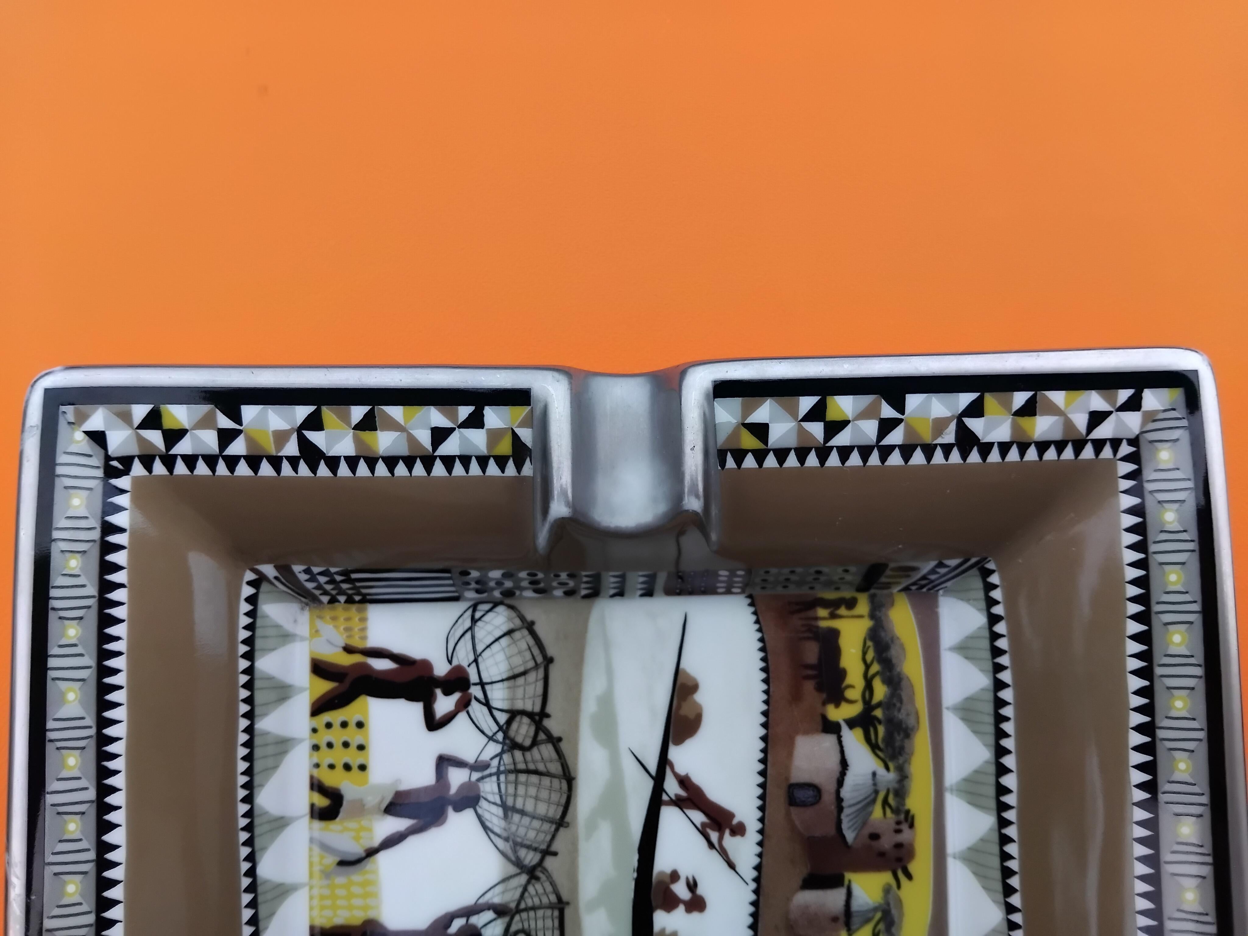 Hermès Ashtray Change Tray La Vie Du Fleuve Africa Porcelain Platinum 5