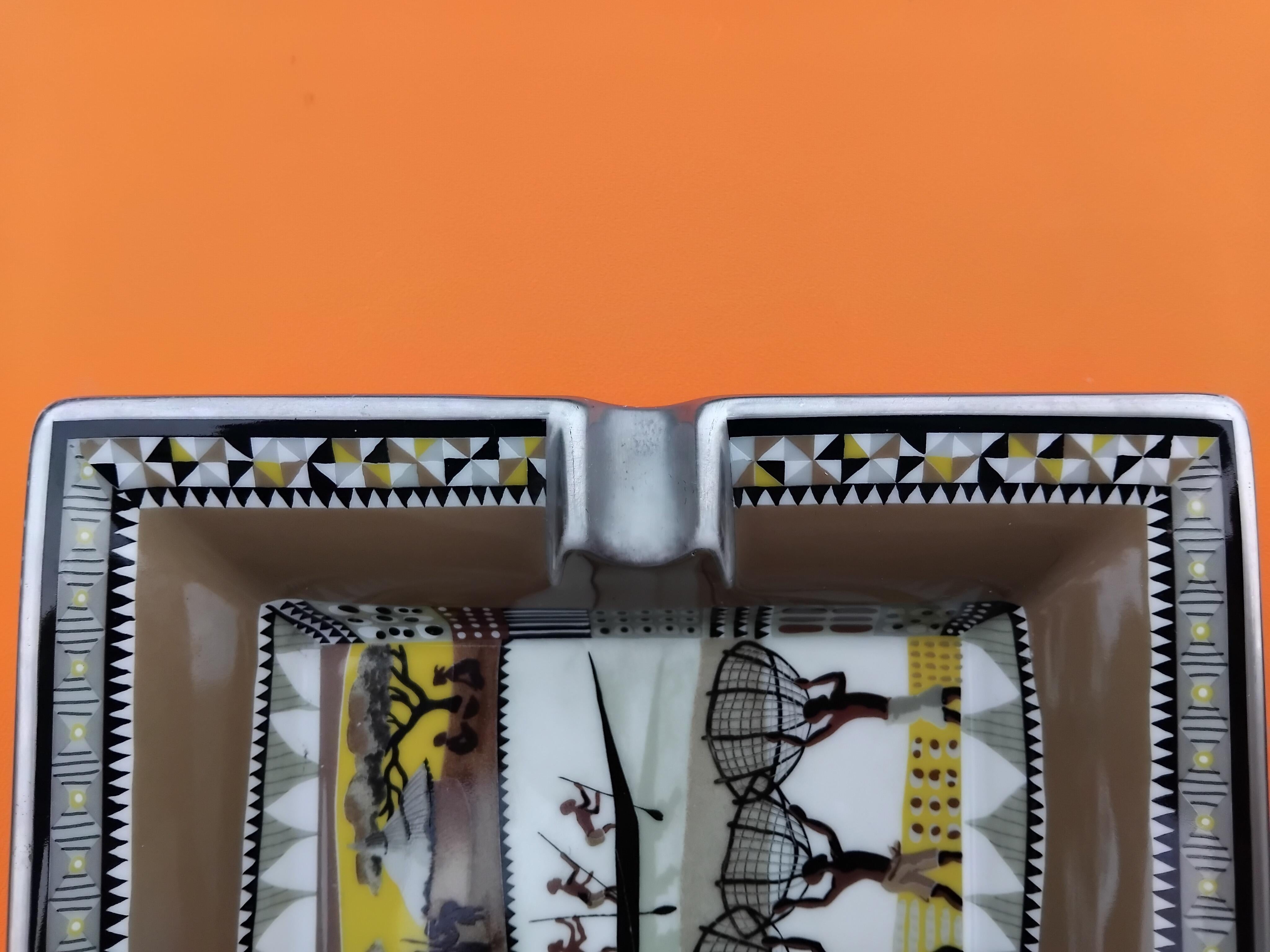 Herm�ès Ashtray Change Tray La Vie Du Fleuve Africa Porcelain Platinum 3