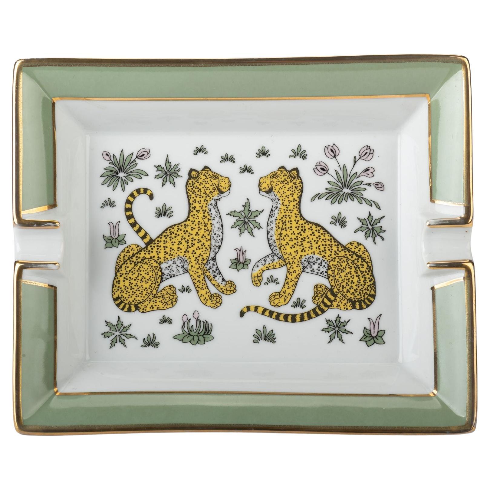 Hermès Ashtray Green Porcelain Leopards