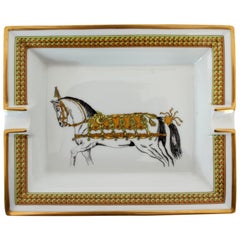 Hermes Ashtray Porcelain Equestrian White Gold Theme Horse 1990s