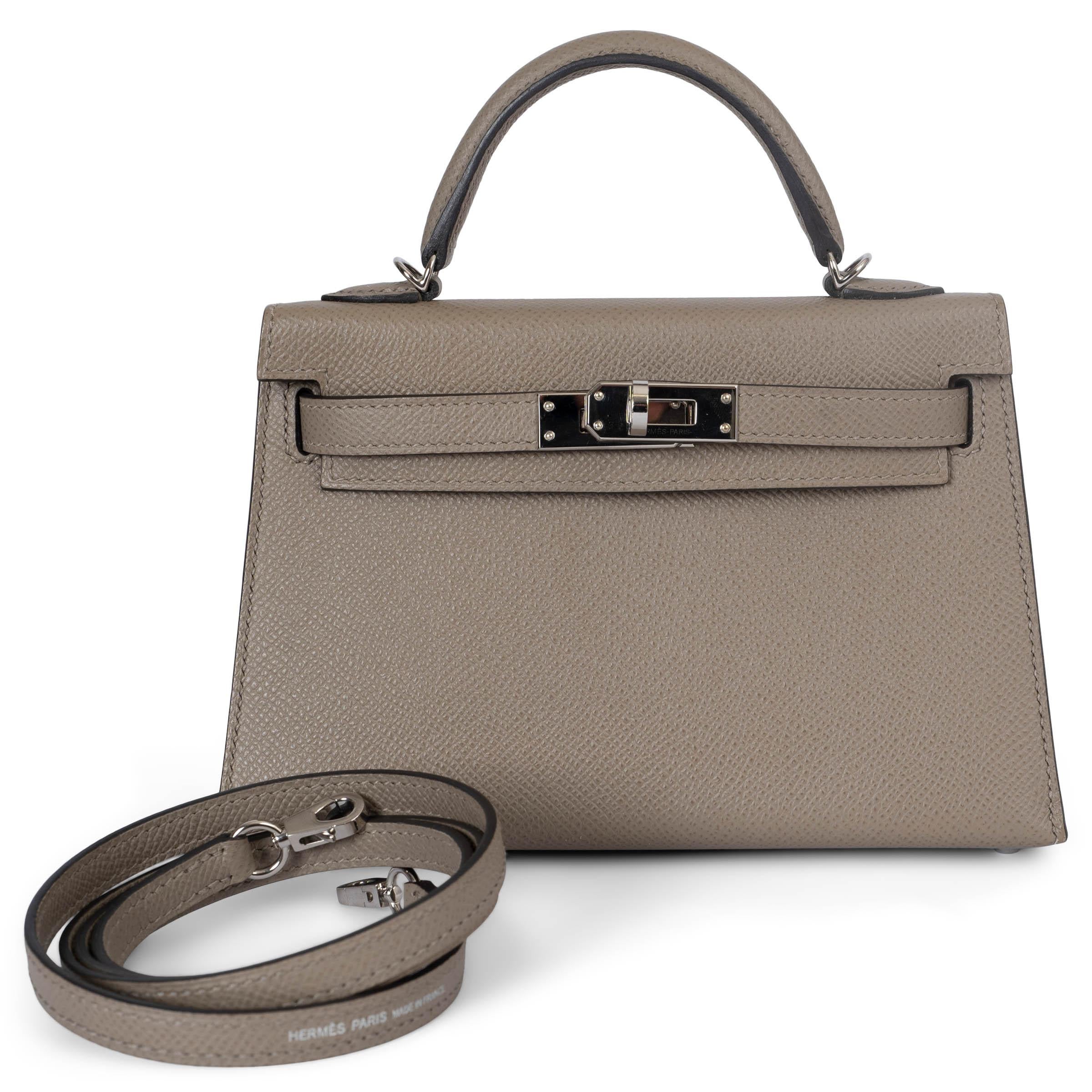 Women's HERMES Aspahlt grey Epsom leather MINI KELLY 20 SELLIER Bag Phw