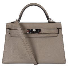 HERMES Aspahlt grey Epsom leather MINI KELLY 20 SELLIER Bag Phw