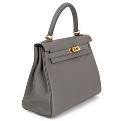 HERMES Asphalte grey Togo leather KELLY 25 RETOURNE Bag w Gold