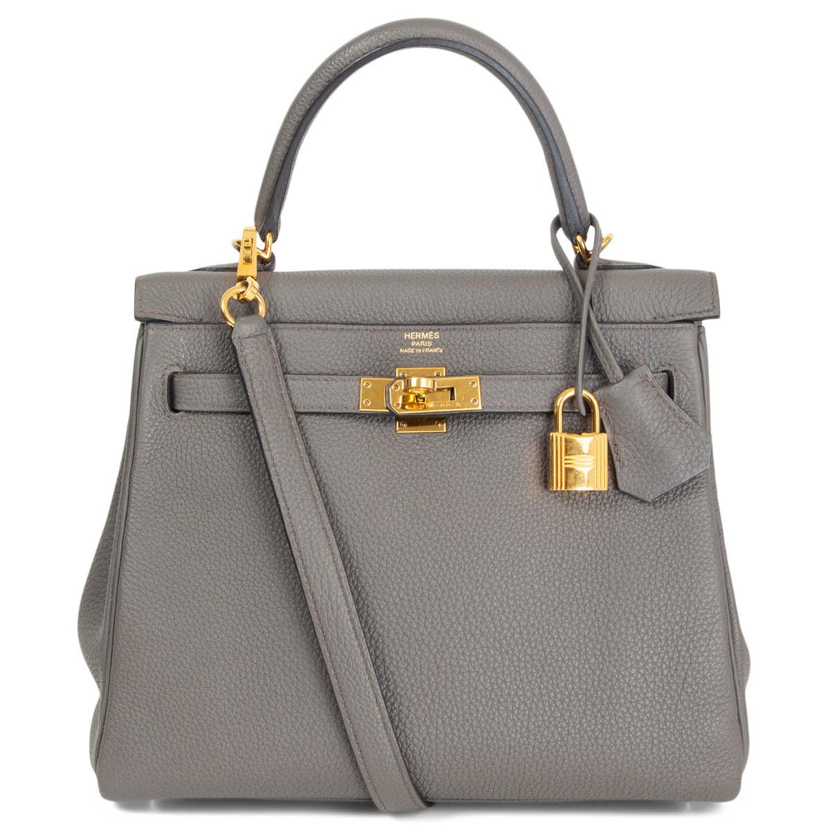 HERMES Asphalte grey Togo leather KELLY 25 RETOURNE Bag w Gold In Excellent Condition In Zürich, CH