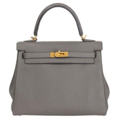 HERMES Asphalte grey Togo leather KELLY 25 RETOURNE Bag w Gold