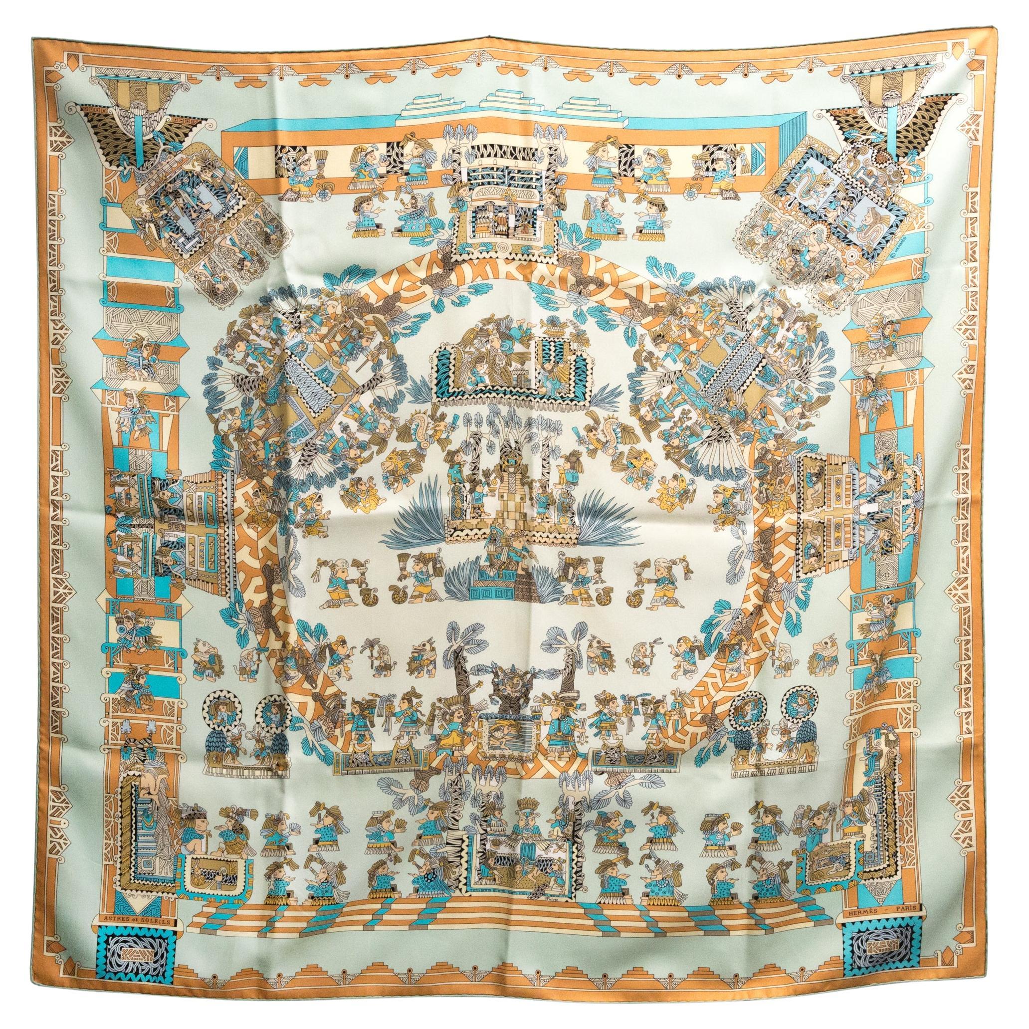 Hermes "Astres et Soleils" by Annie Faivre Silk Scarf en venta