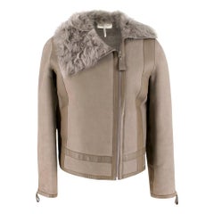 Hermes Asymmetric Suede & Shearling Jacket With Lambs Fur Collar FR 36
