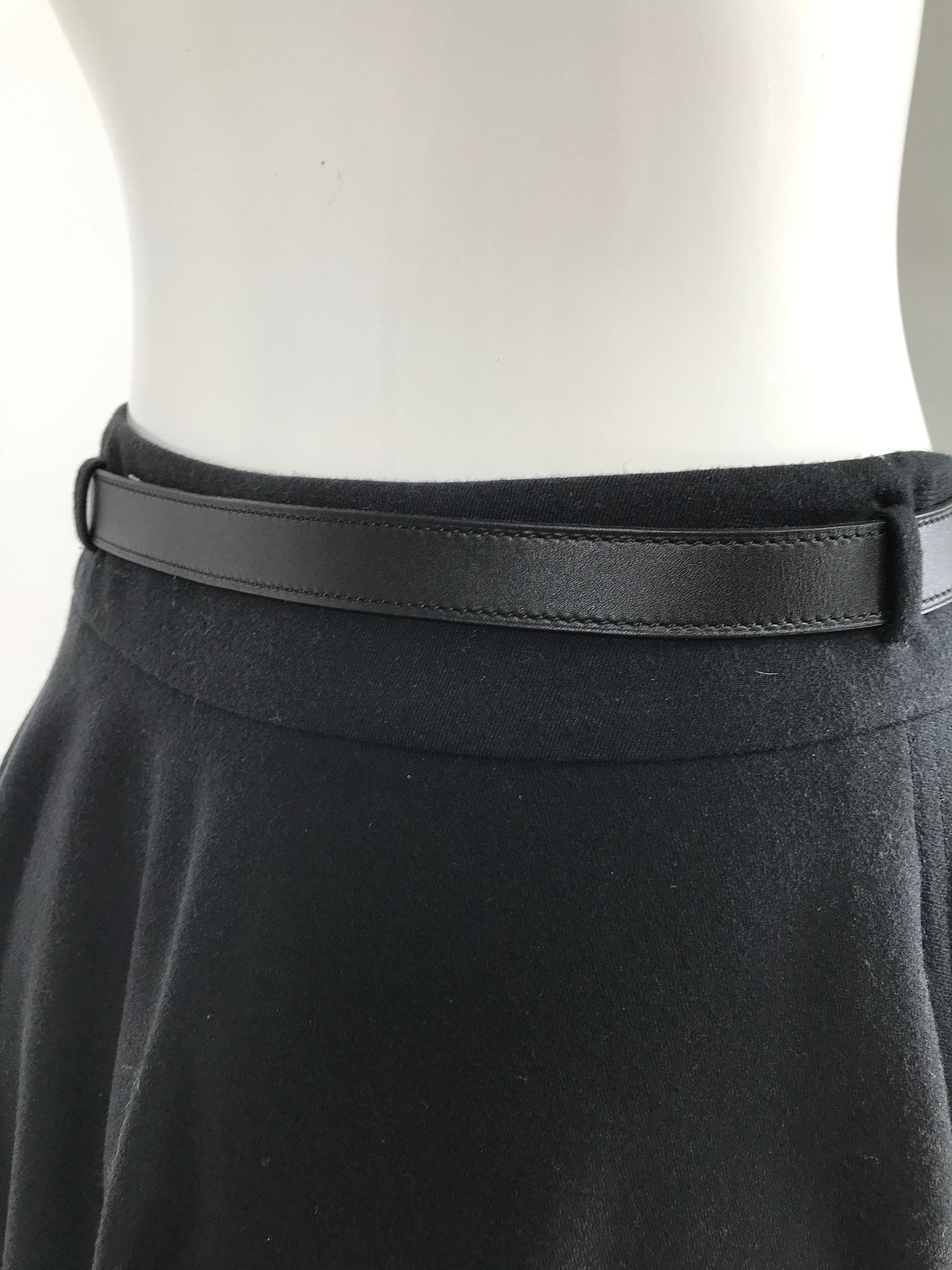 Hermès Asymmetrical Black Wool Full Circle Wrap Skirt with Leather Belt 5