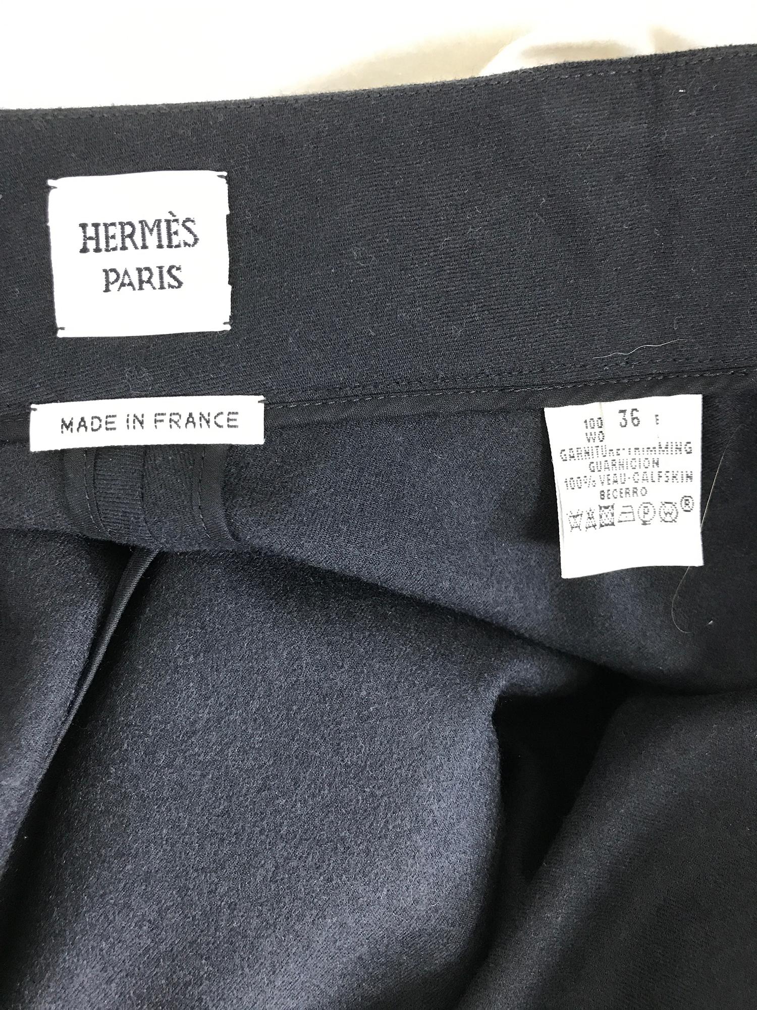 Hermès Asymmetrical Black Wool Full Circle Wrap Skirt with Leather Belt 6