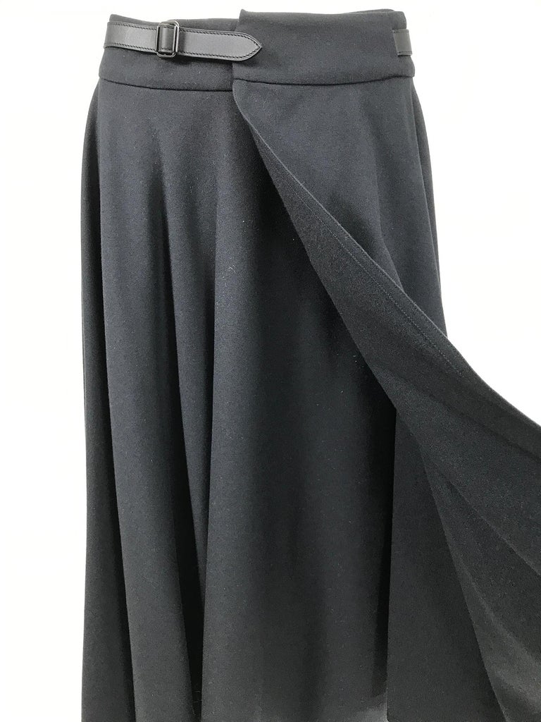 Hermès Asymmetrical Black Wool Full Circle Wrap Skirt with Leather Belt