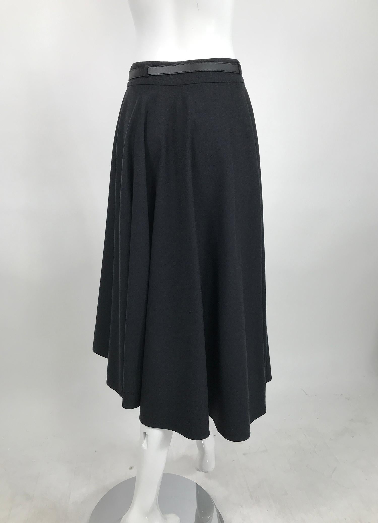Women's Hermès Asymmetrical Black Wool Full Circle Wrap Skirt with Leather Belt