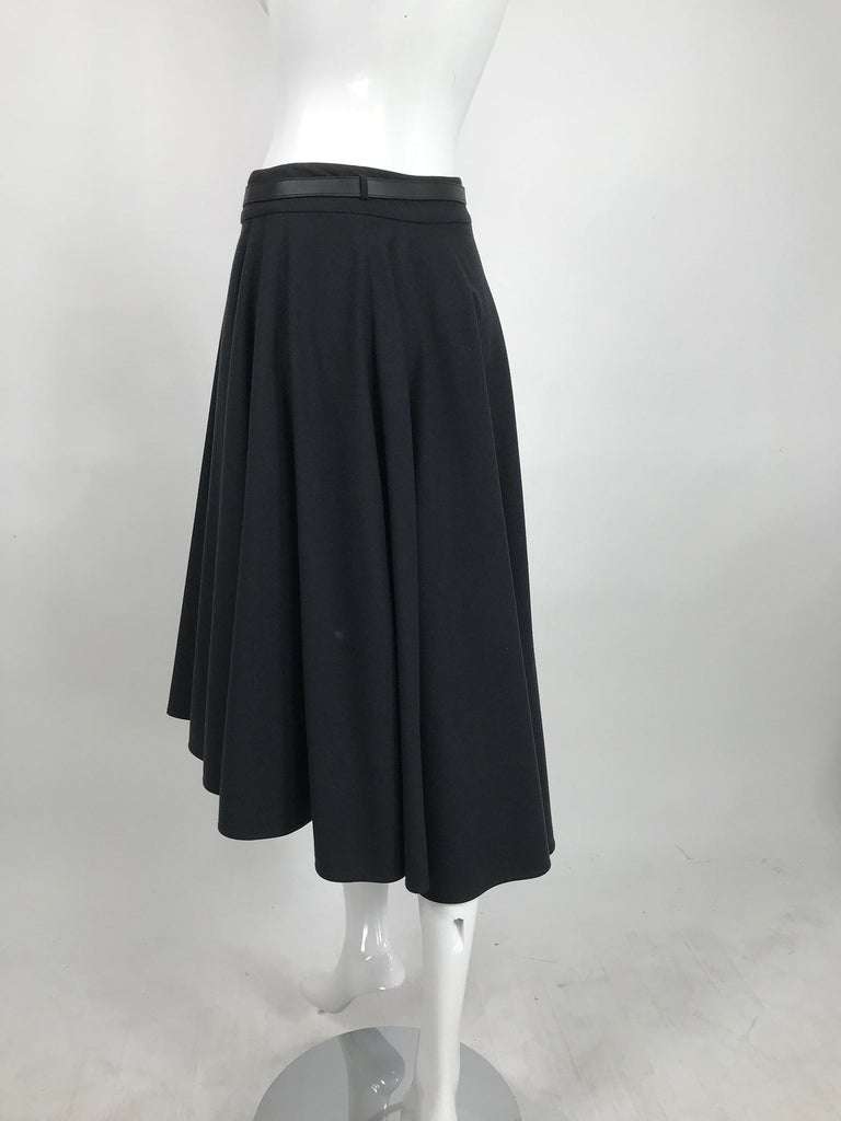 Hermès Asymmetrical Black Wool Full Circle Wrap Skirt with Leather Belt