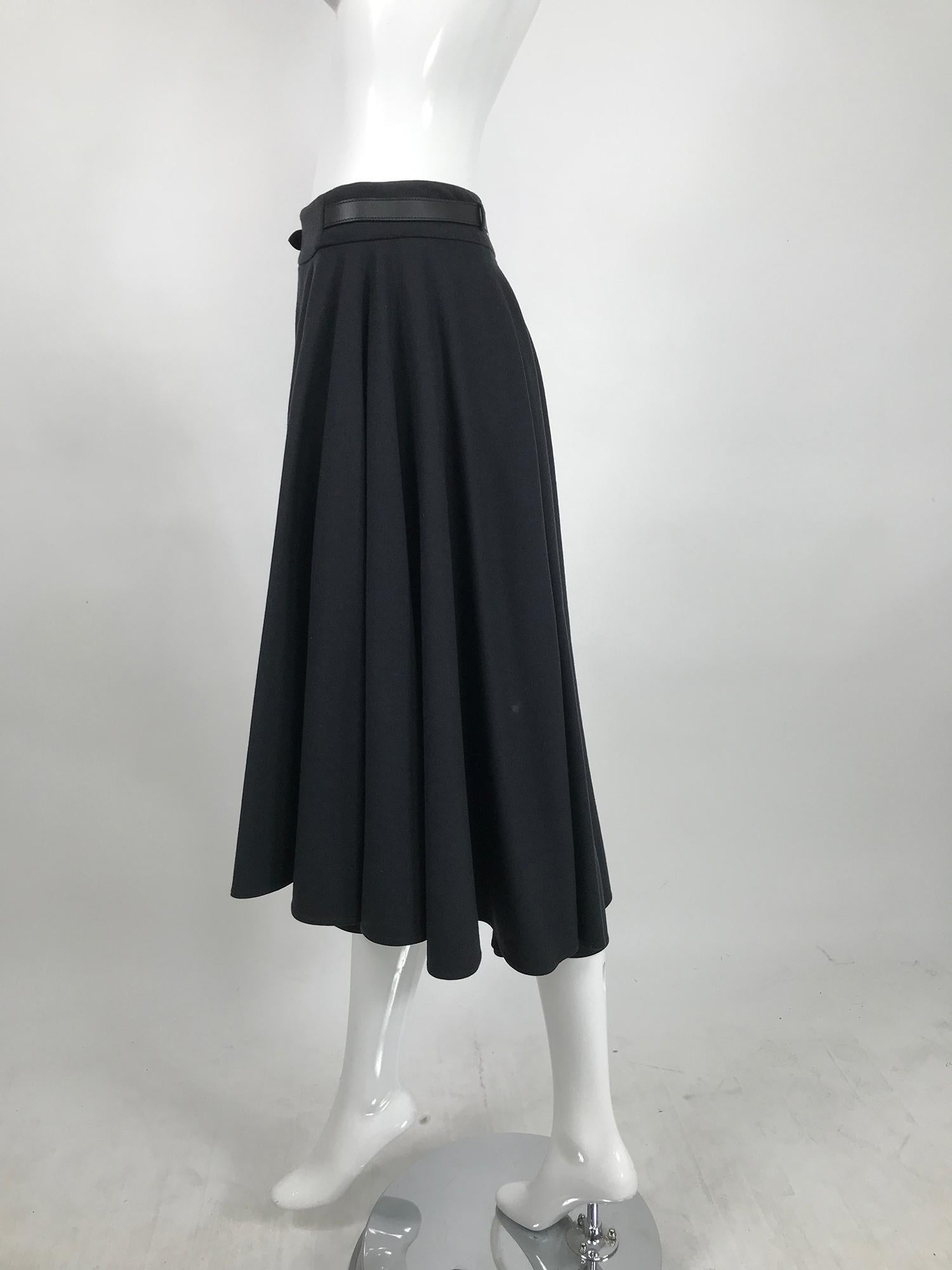 Hermès Asymmetrical Black Wool Full Circle Wrap Skirt with Leather Belt 2