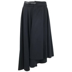 Hermès Asymmetrical Black Wool Full Circle Wrap Skirt with Leather Belt
