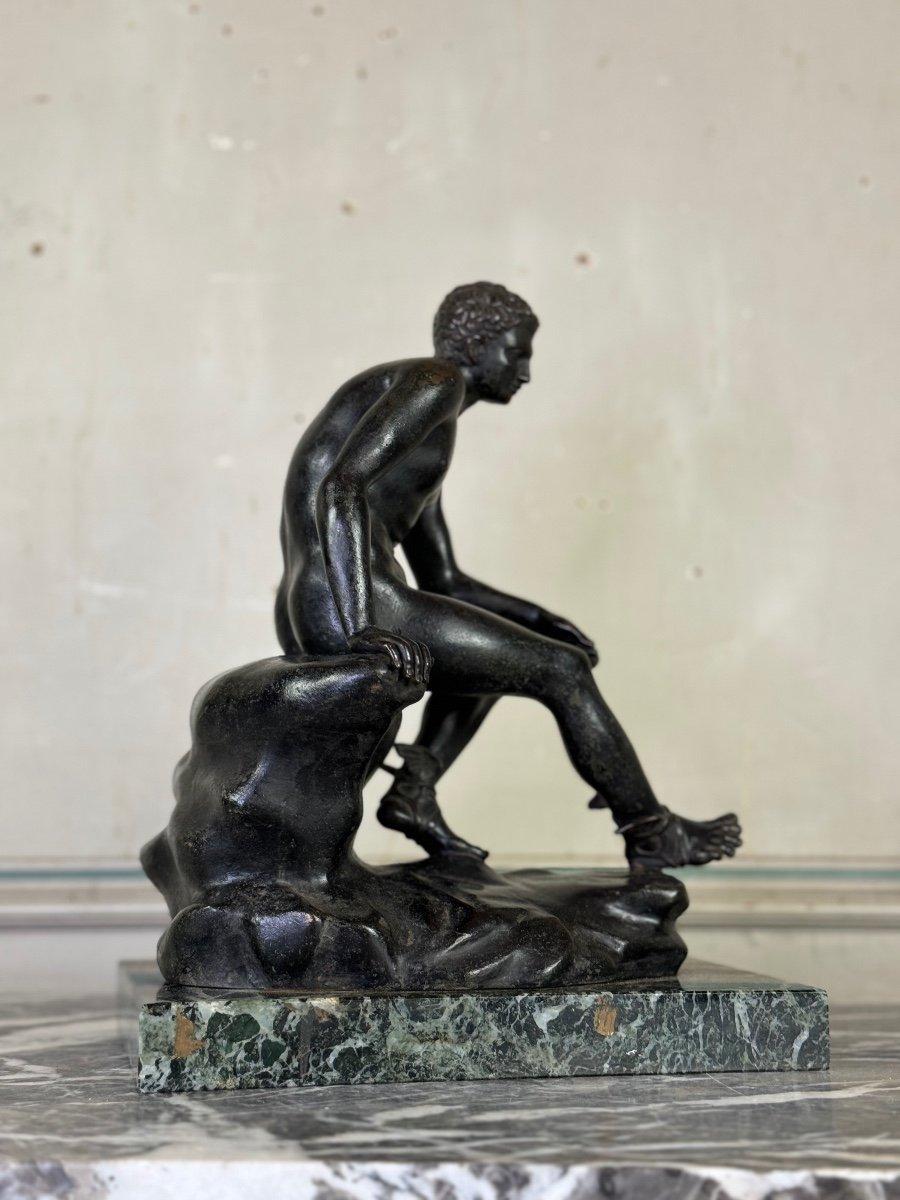 Hermès At Rest Bronze After The Antique On An Antique Green Marble Base, 19th Century